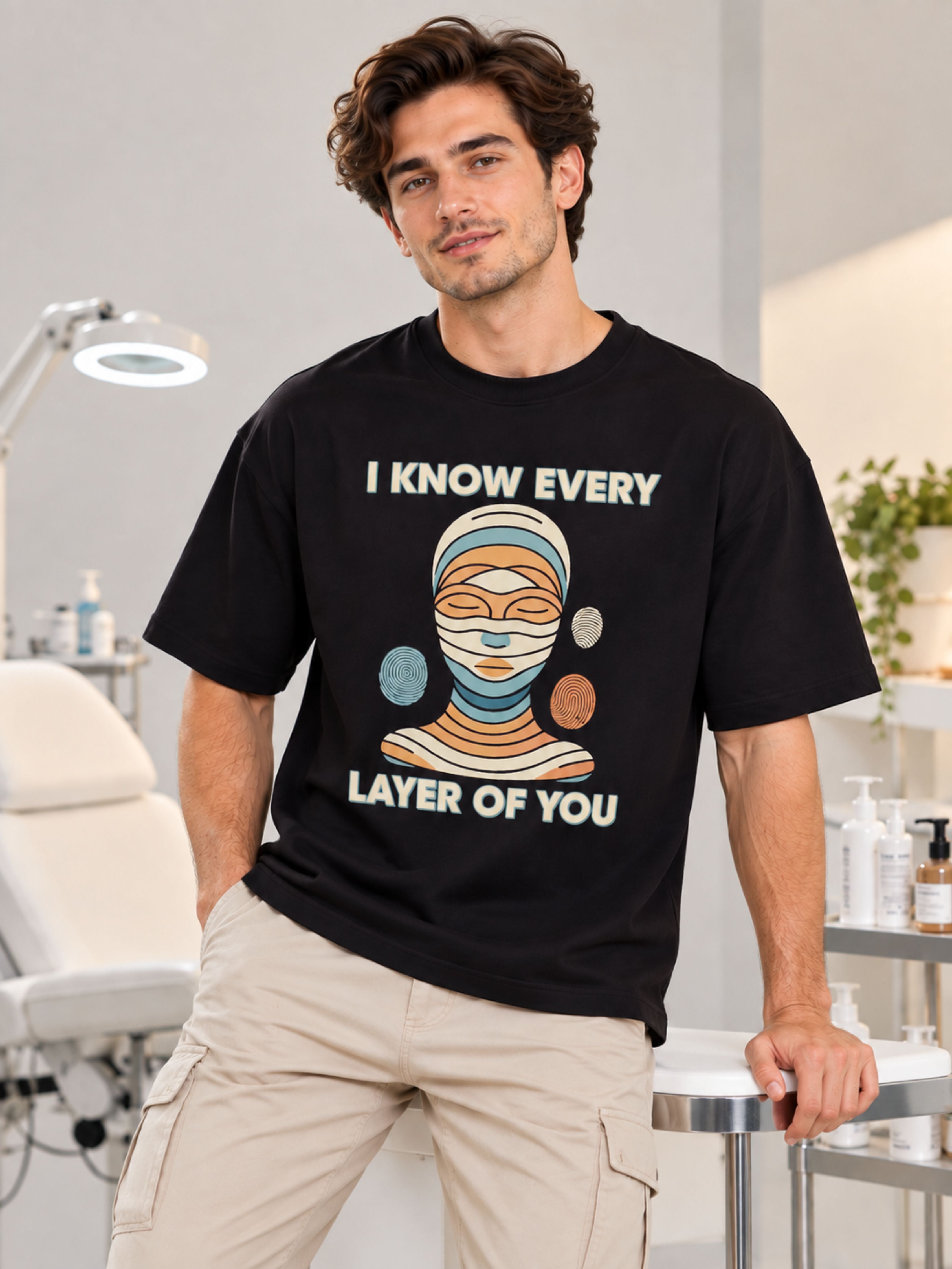 Bandar Baant Collections oversized fit Dermatologist T-shirt for Men with layered skin graphic in black