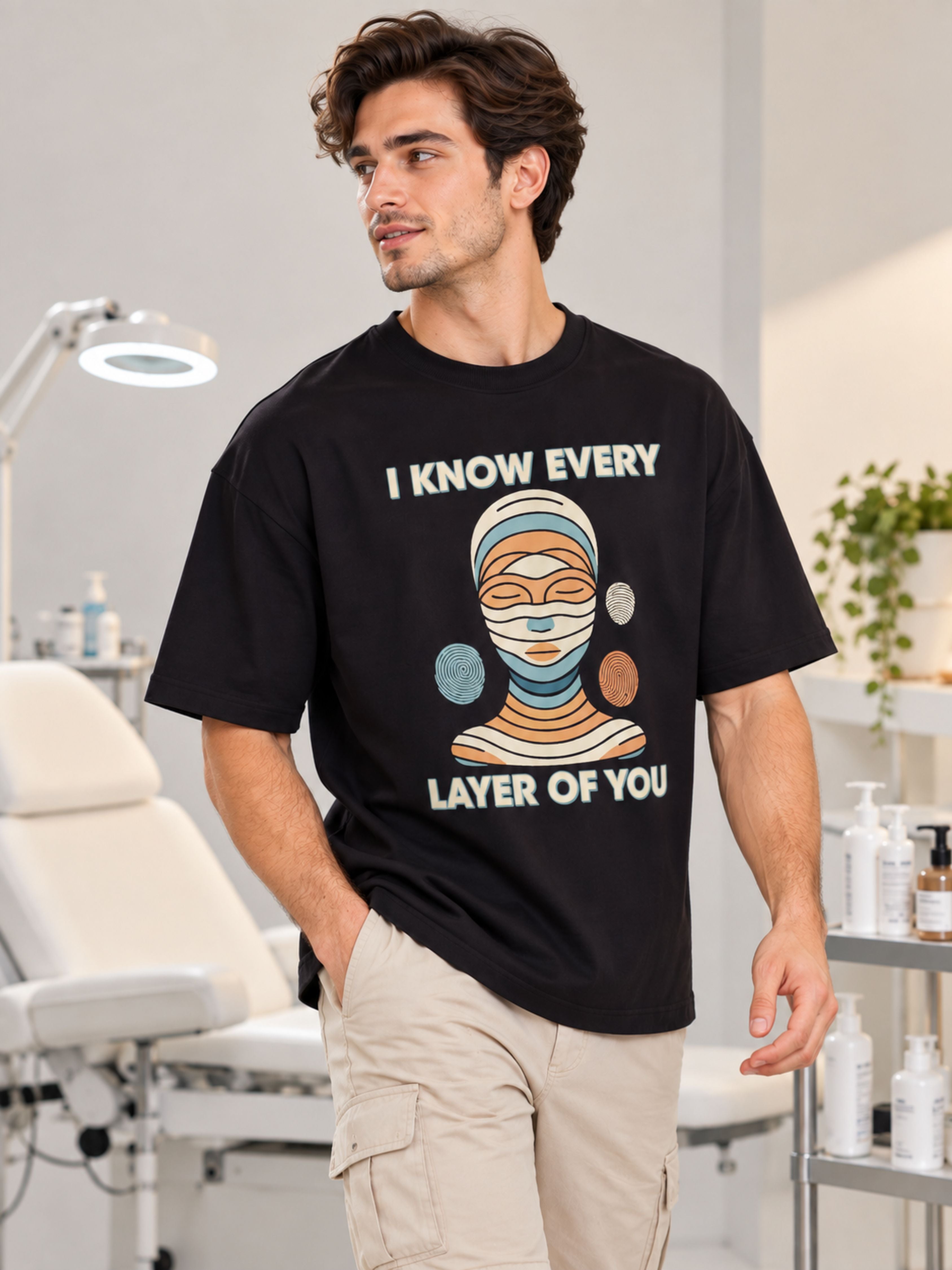 Bandar Baant Collections oversized fit Dermatologist T-shirt for Men with graphic design and comfortable black fabric