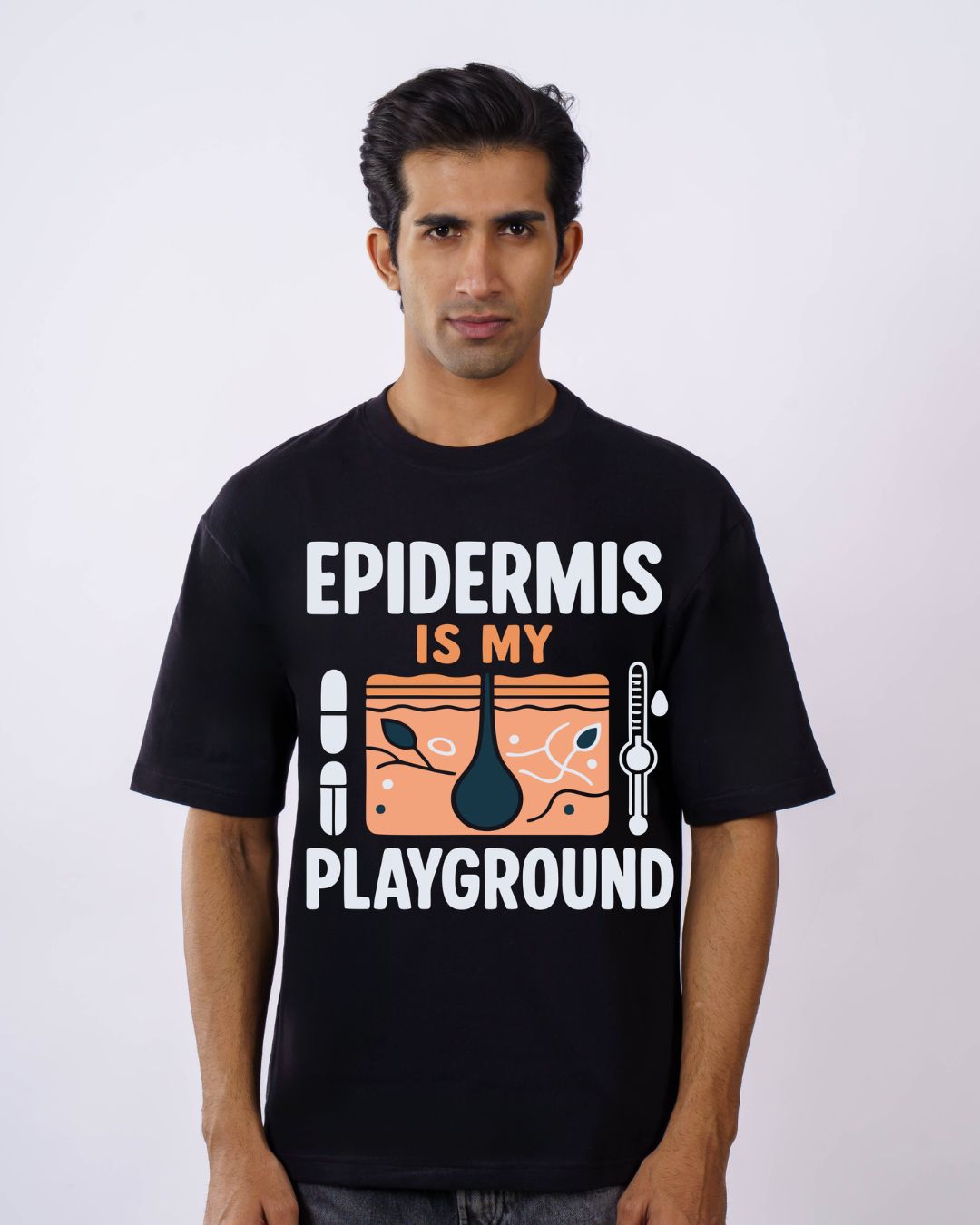 Dermatologist Trendy Tshirt For Men oversized fit black tshirt with epidermis design by Bandar Baant Collections