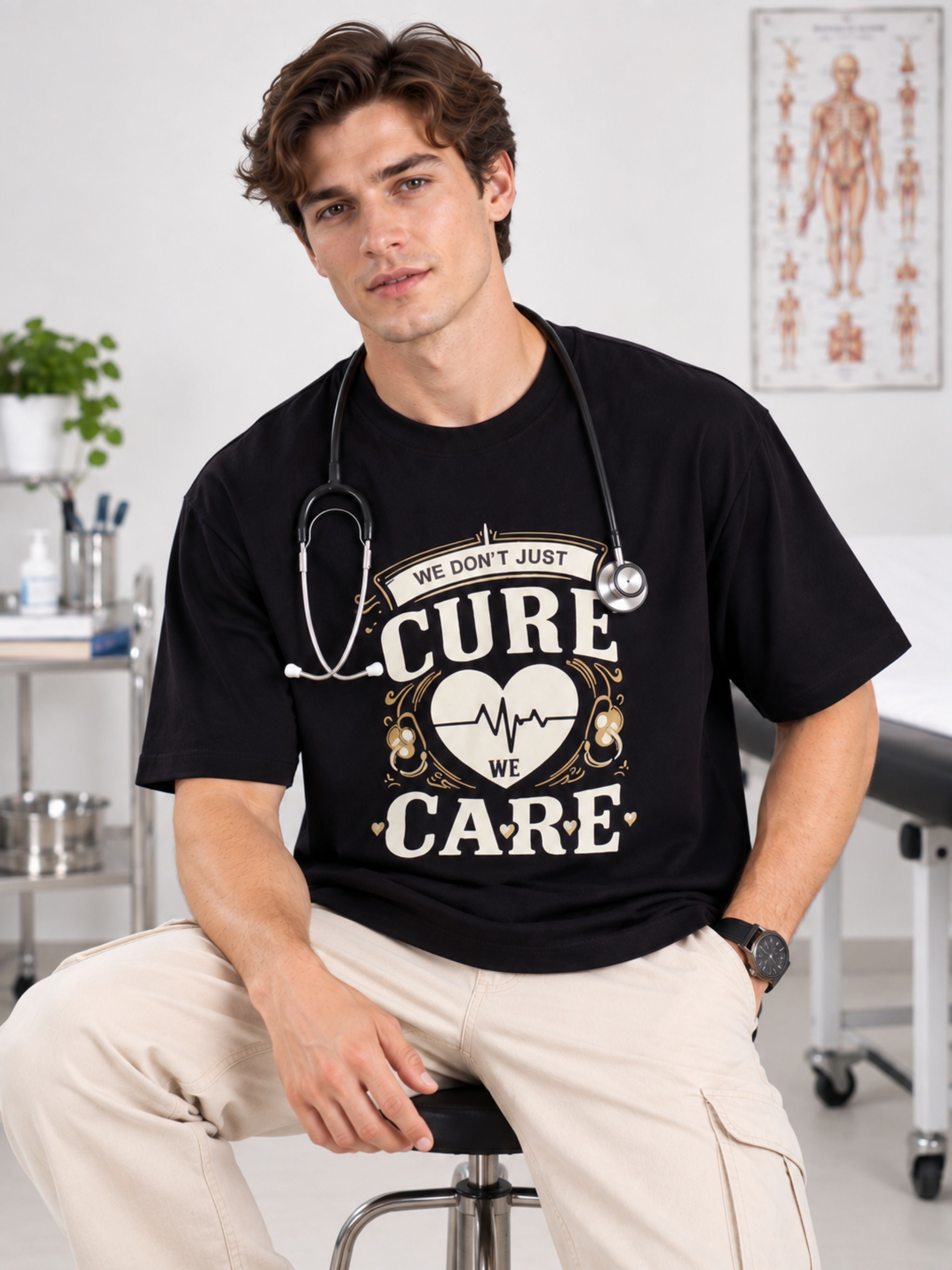 Bandar Baant Collections oversized fit Doctor Printed Tshirt For Men with medical graphic and stethoscope