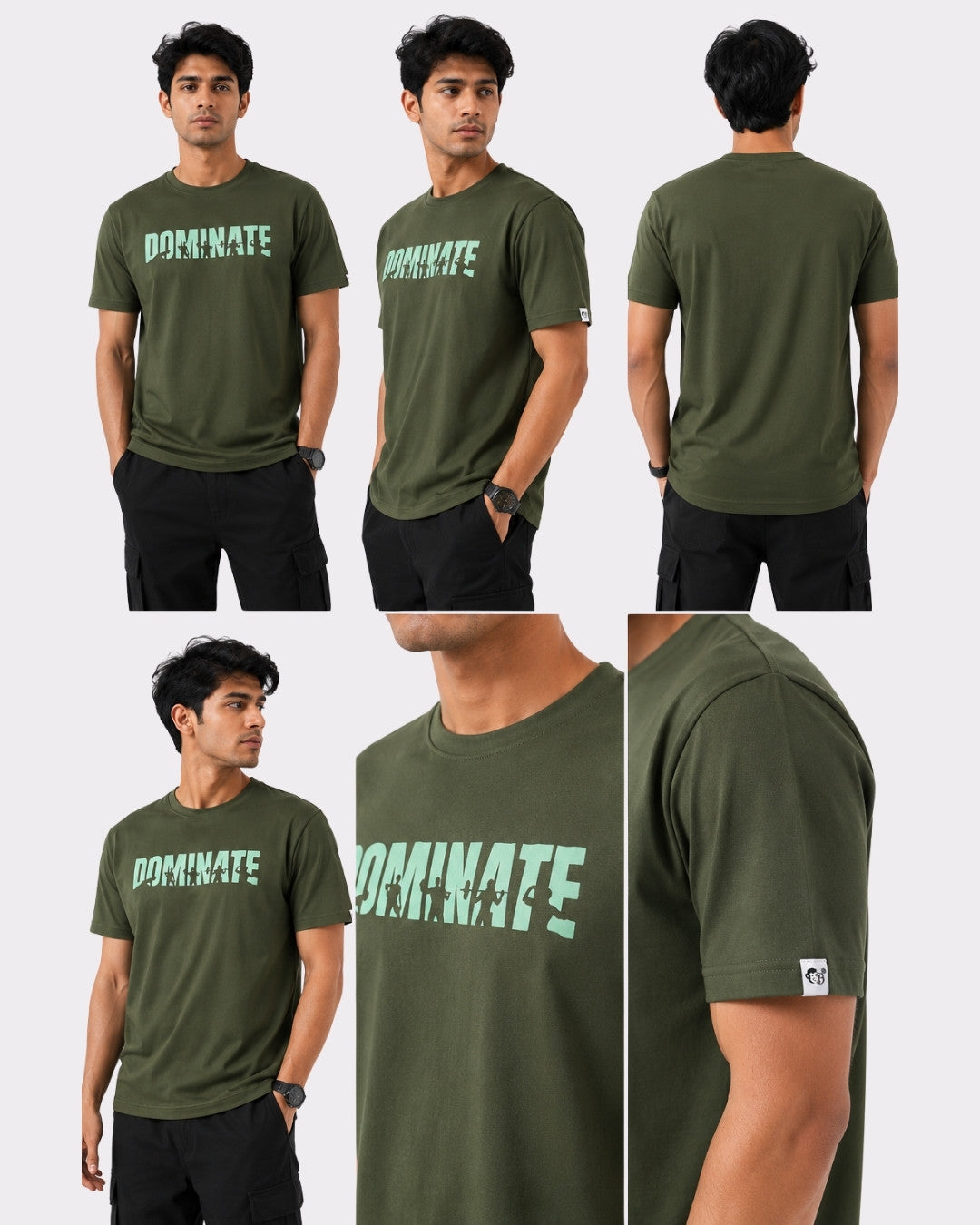 Dominate T-Shirt For Men regular fit olive green cotton shirt with front graphic by Bandar Baant Collections