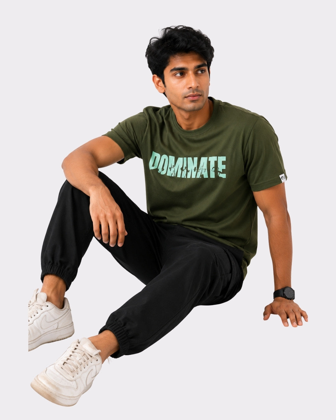 Bandar Baant Collections Dominate T-Shirt For Men in green regular fit worn by male model