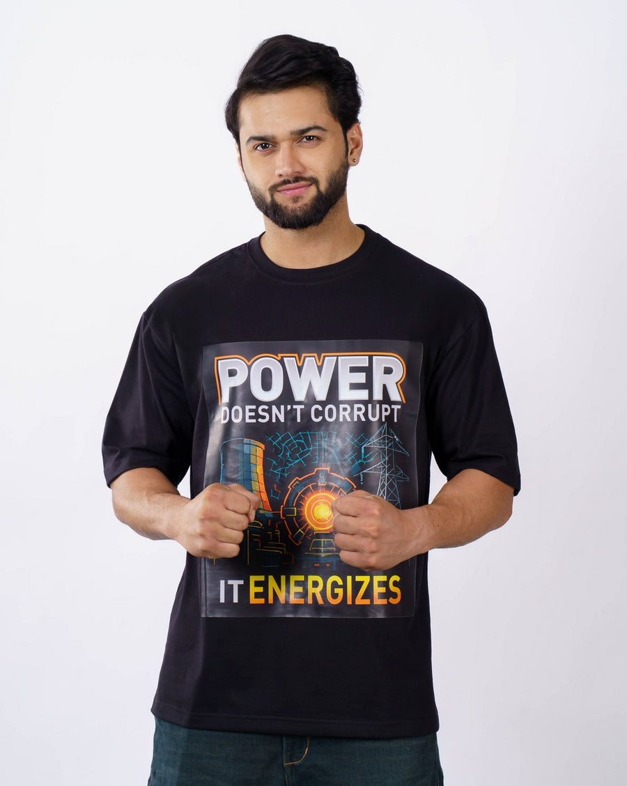 Black oversized fit Electrical Engineer T-Shirt For Men with Power Energizes graphic print