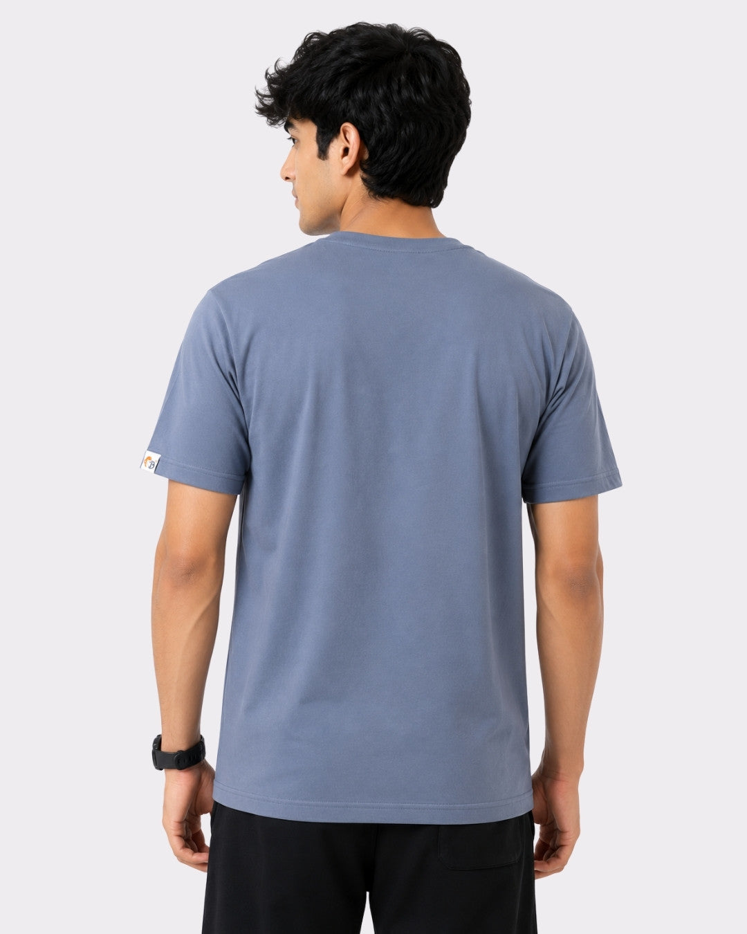 Back view of a man wearing a blue Regular Fit T-shirt For Men For Anchors by Bandar Baant Collections