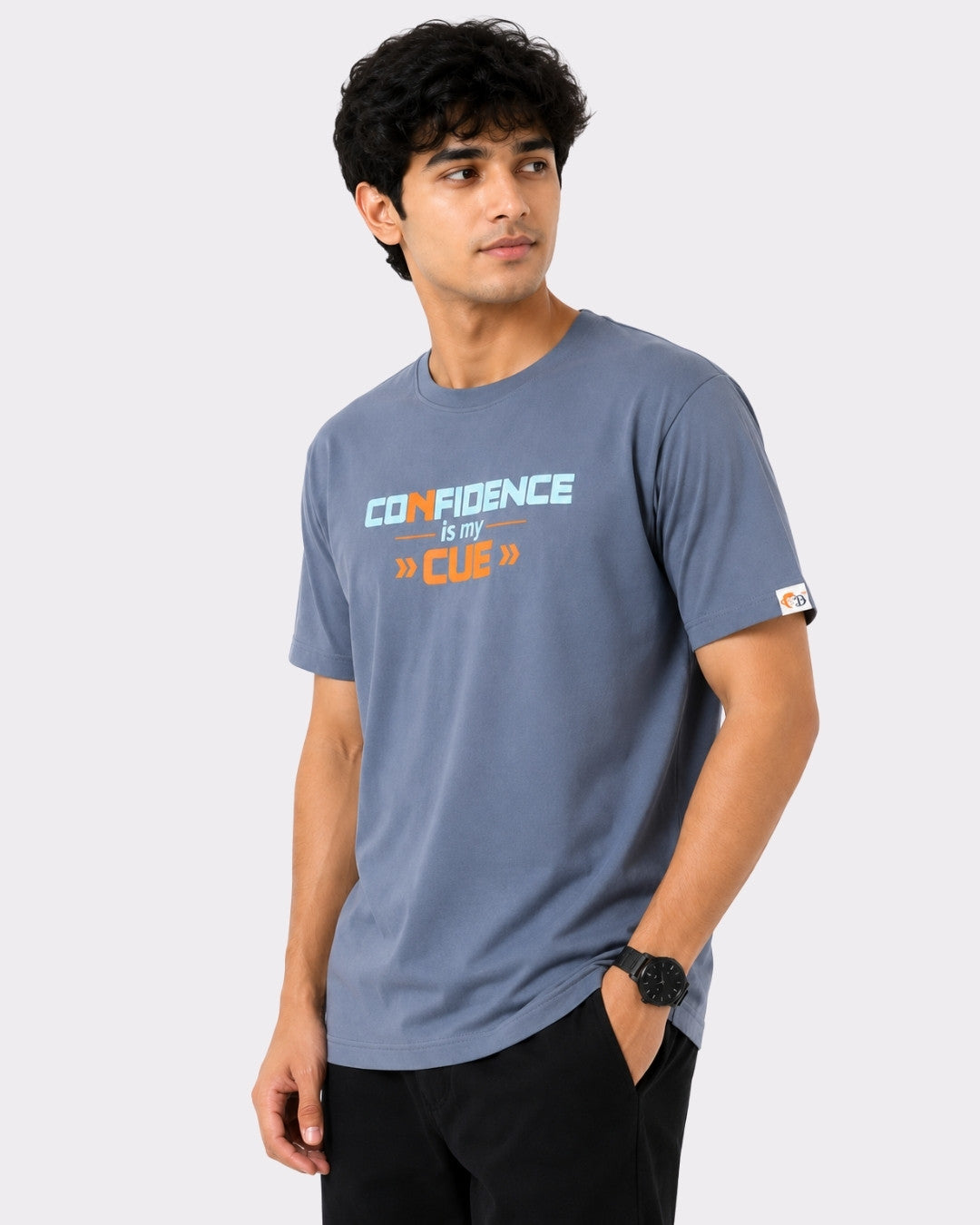 Regular Fit T-shirt For Men For Anchors in blue with confidence print on front by Bandar Baant Collections
