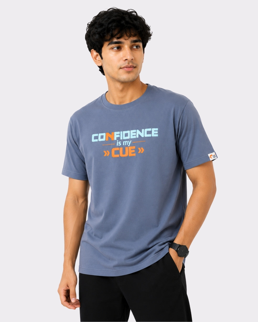 Regular Fit T-shirt For Men For Anchors in blue with confidence graphic worn by male model