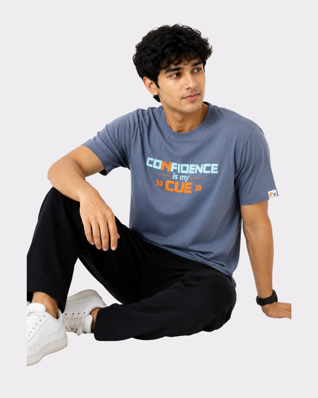 Regular Fit T-shirt For Men For Anchors by Bandar Baant Collections worn by man in blue confidence graphic tee
