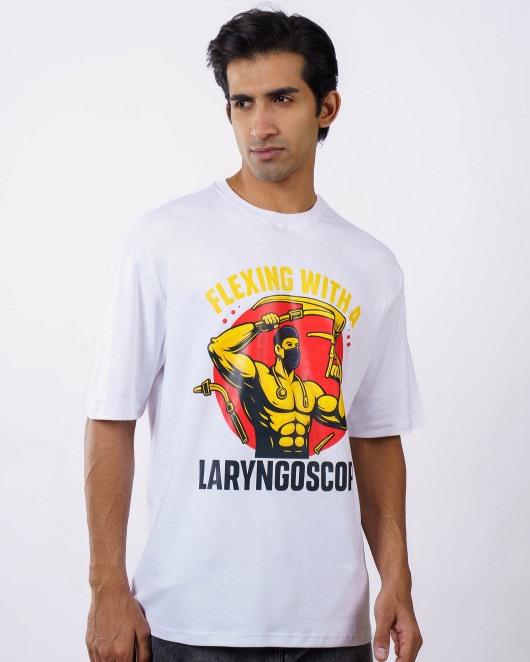 ENT Specialist Printed T Shirt For Men oversized fit white tshirt with colorful laryngoscope graphic