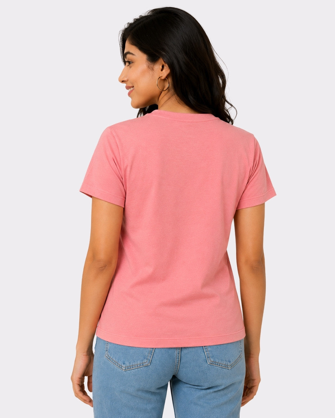Regular Fit T-shirt For Women Pink Color from Bandar Baant Collections shown on a woman from the back
