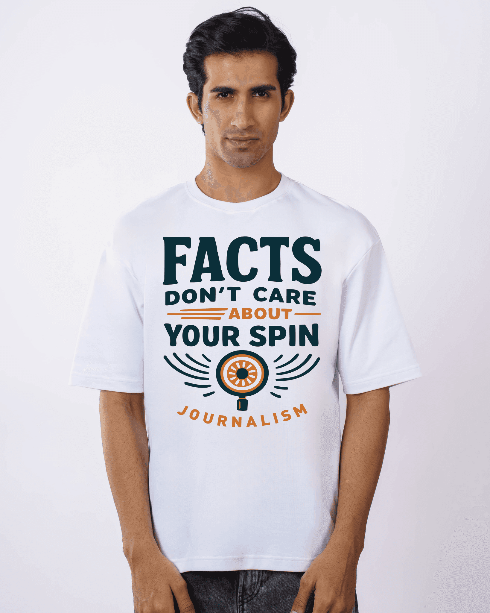 Facts Care Spin Journalists Oversized T-Shirt For Men 1