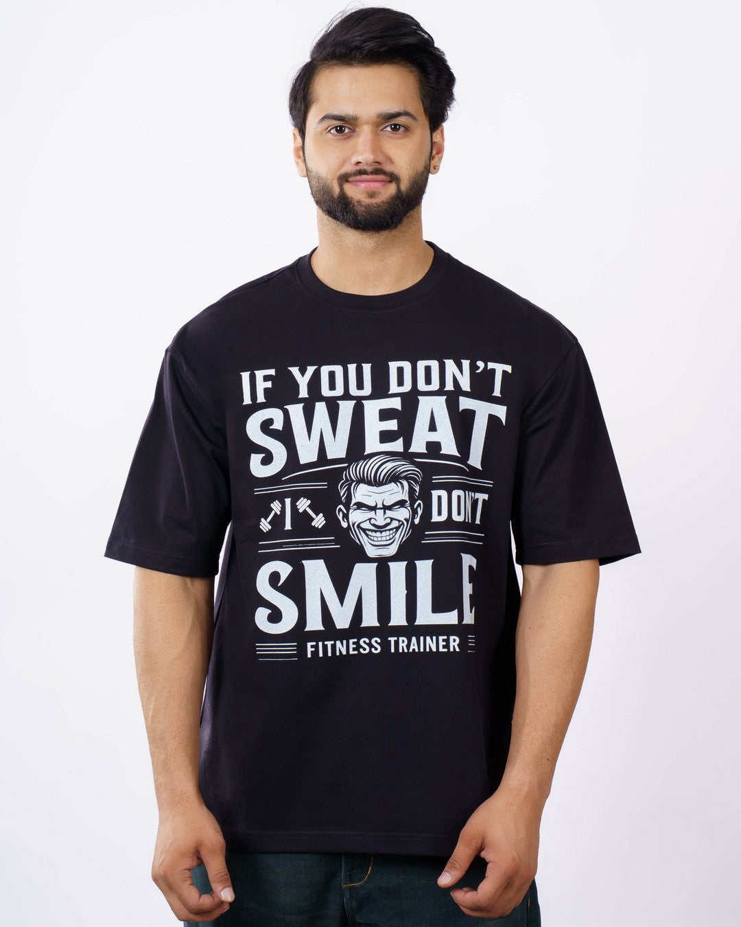 Fitness Trainers Sweat Smile Oversized T-shirt For Men 1