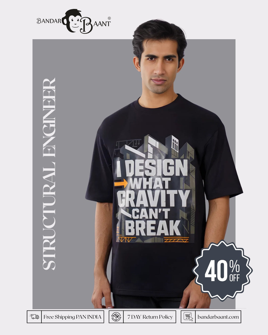 Gravity Break Structural Engineer Oversized Printed Tshirt For Men 6