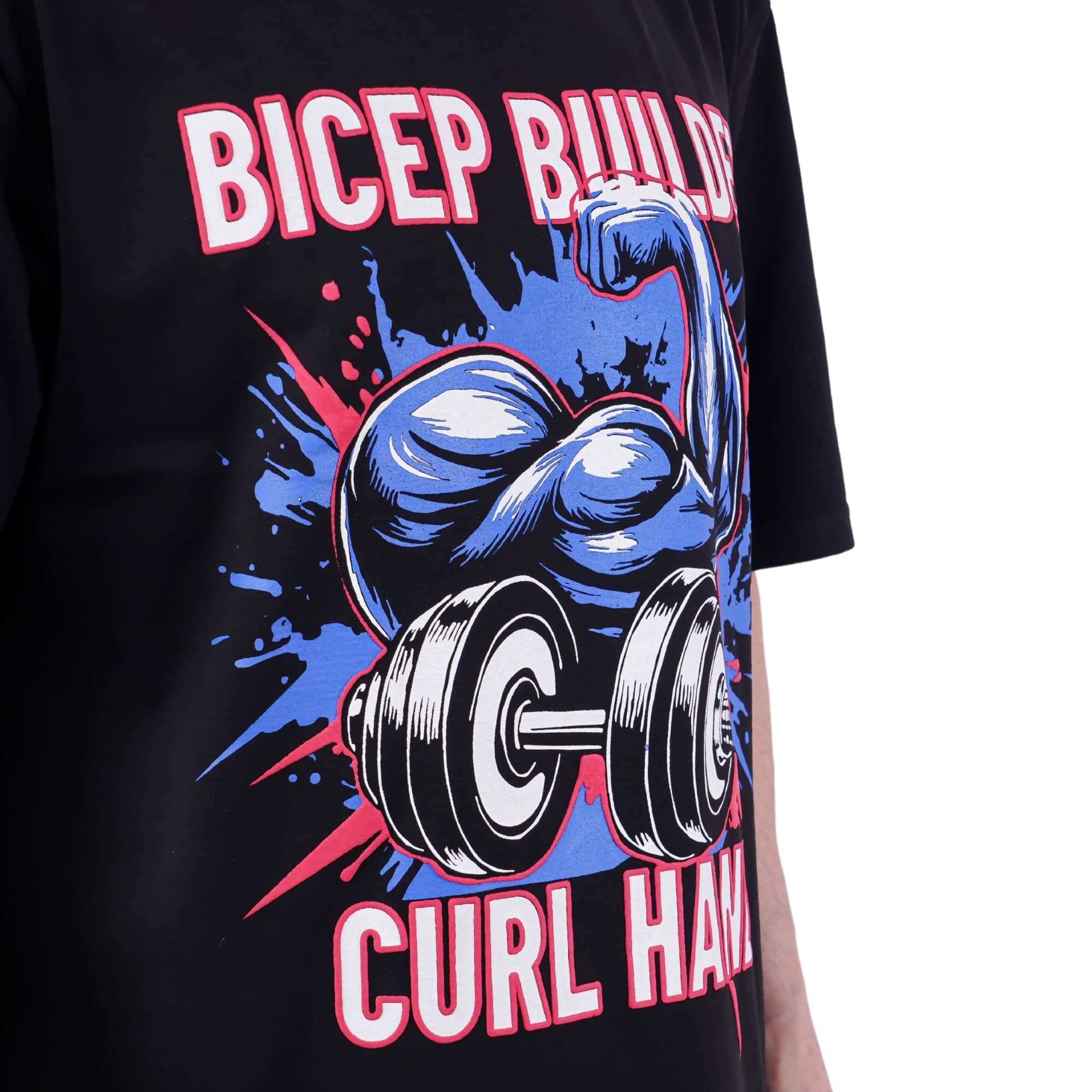 Bandar Baant Collections oversized fit Gym Enthusiast Graphic T-shirt For Men with bicep build curl hand design