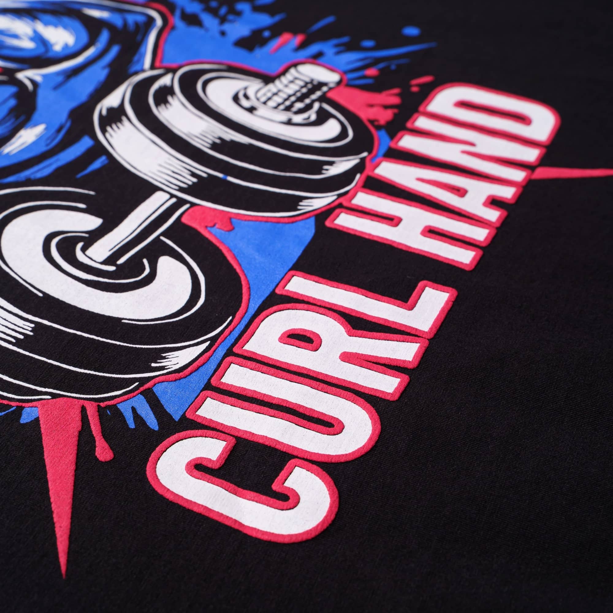 Black oversized fit Gym Enthusiast Graphic T-shirt For Men with curl hand dumbbell print from Bandar Baant