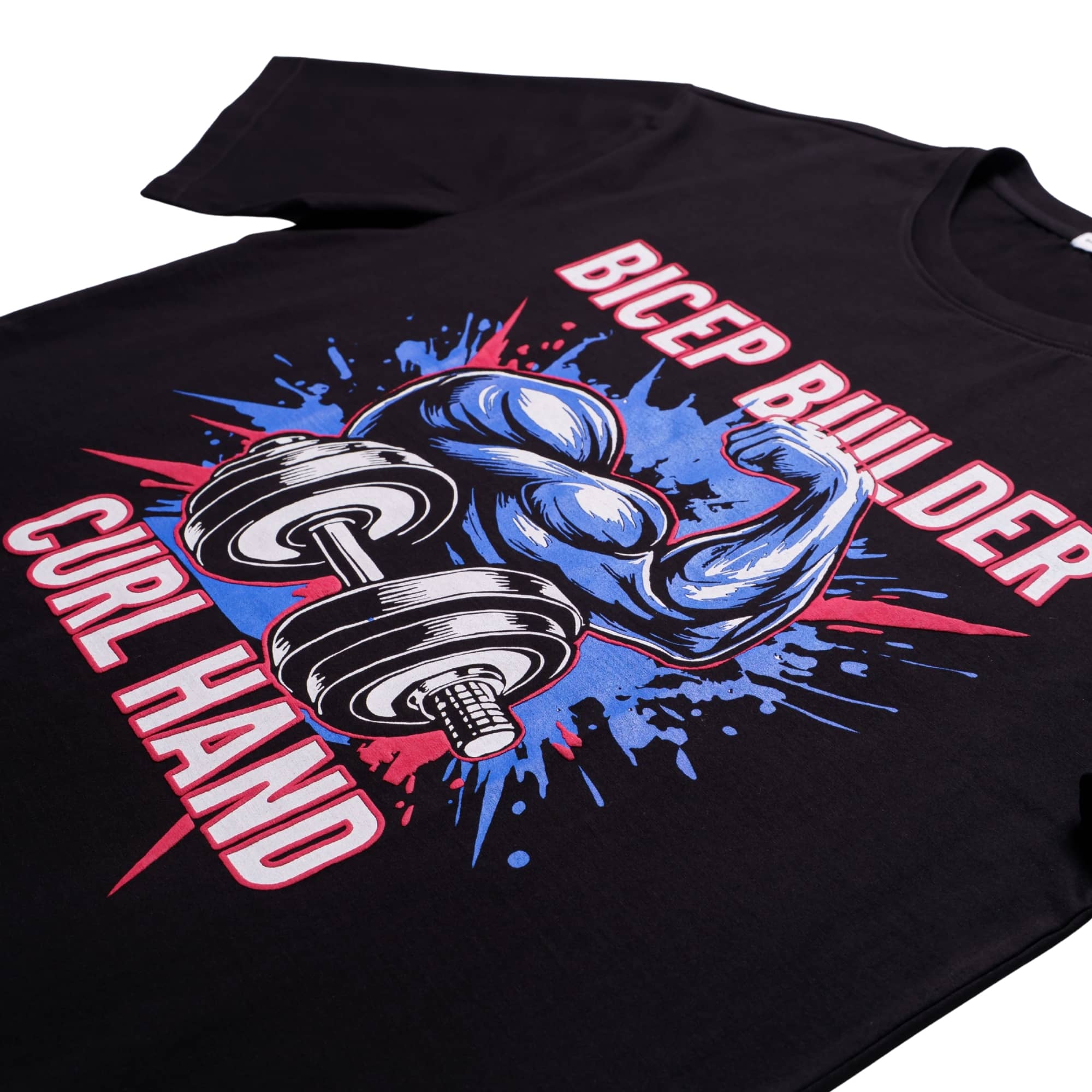 Black oversized fit Gym Enthusiast Graphic T-shirt For Men with bicep builder and curl hand design