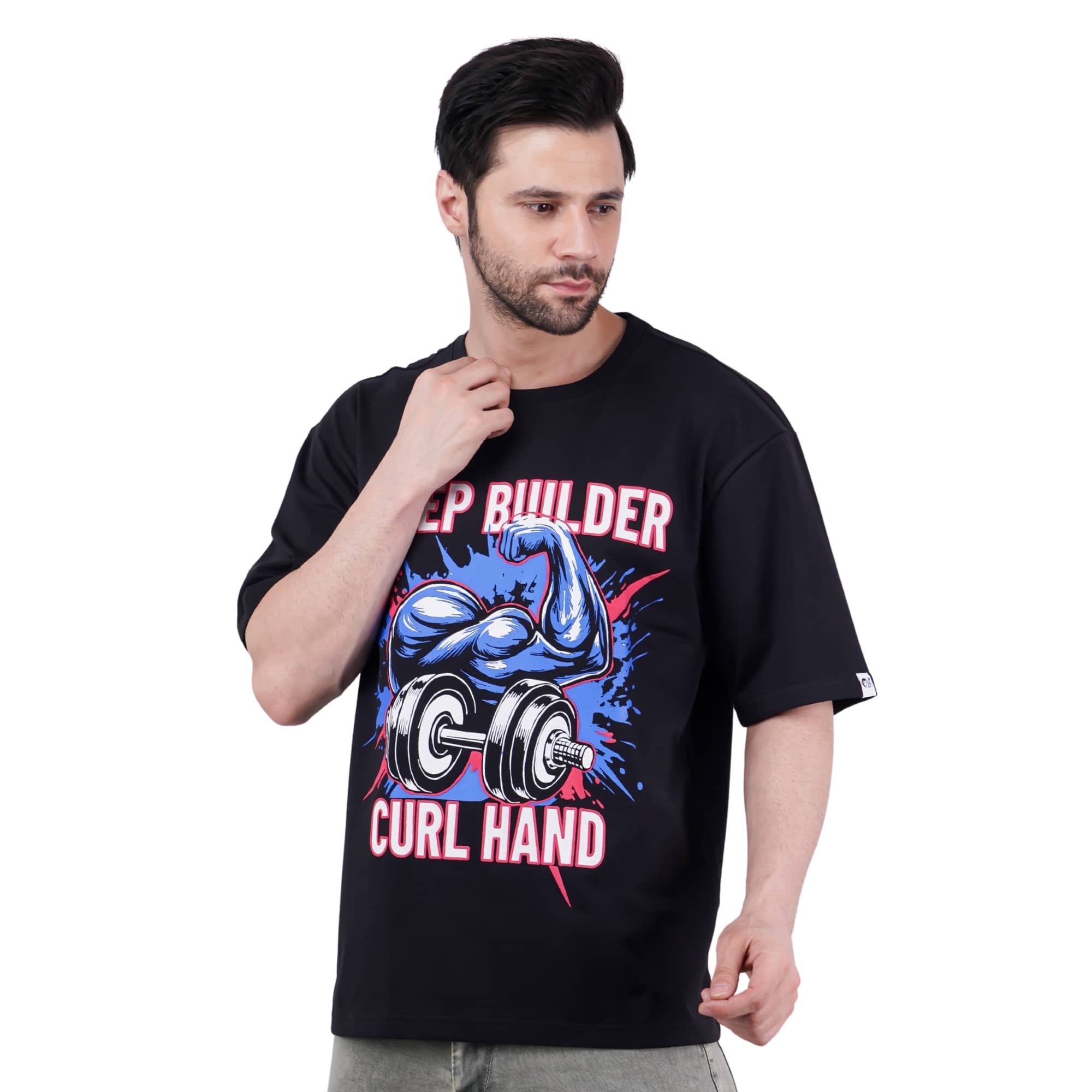 Gym Enthusiast Graphic T-shirt For Men oversized fit in black with bodybuilding design from Bandar Baant Collections