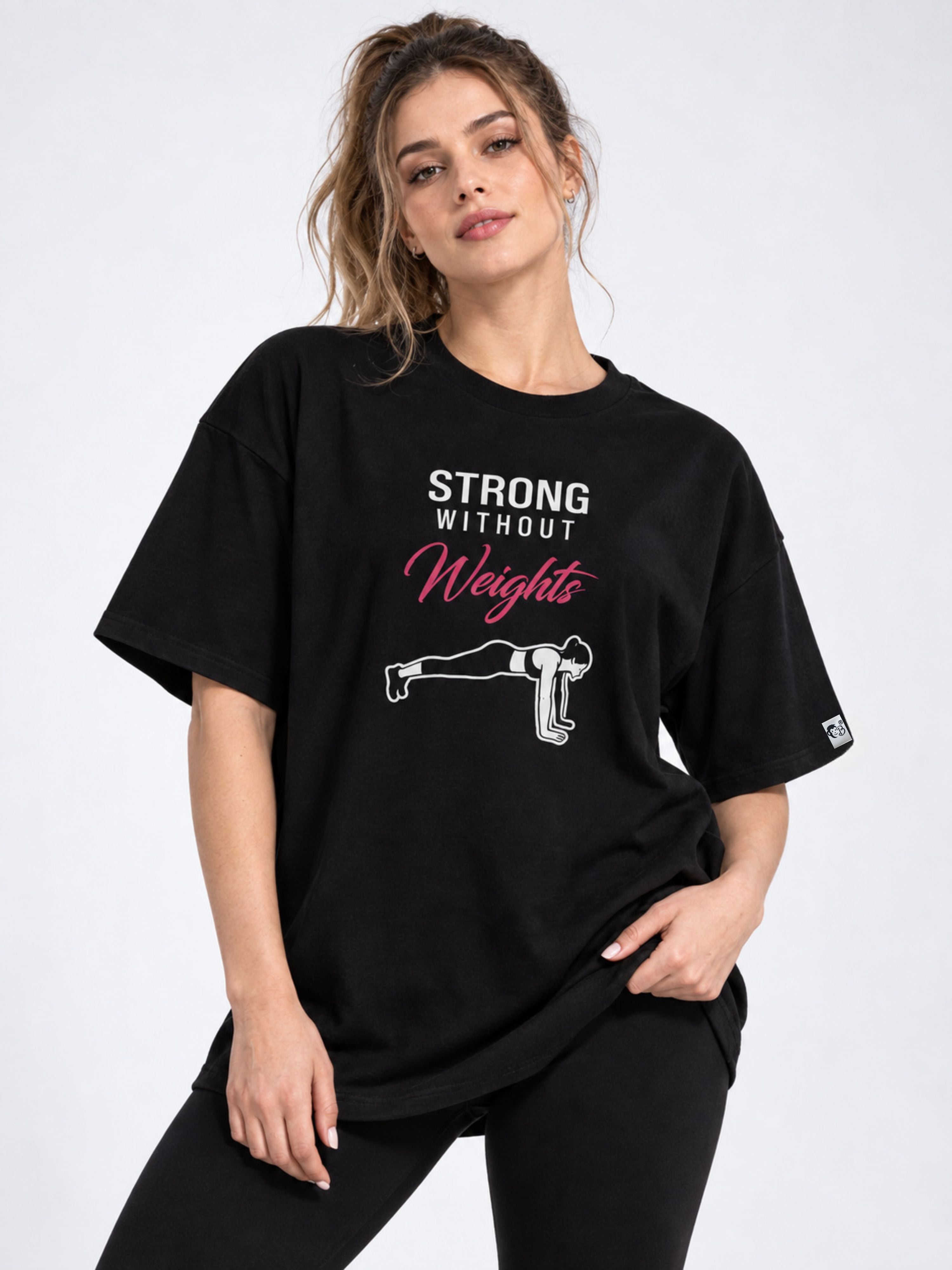 Bandar Baant Collections oversized fit Gym Enthusiast Graphic T-shirt For Women in black with fitness design