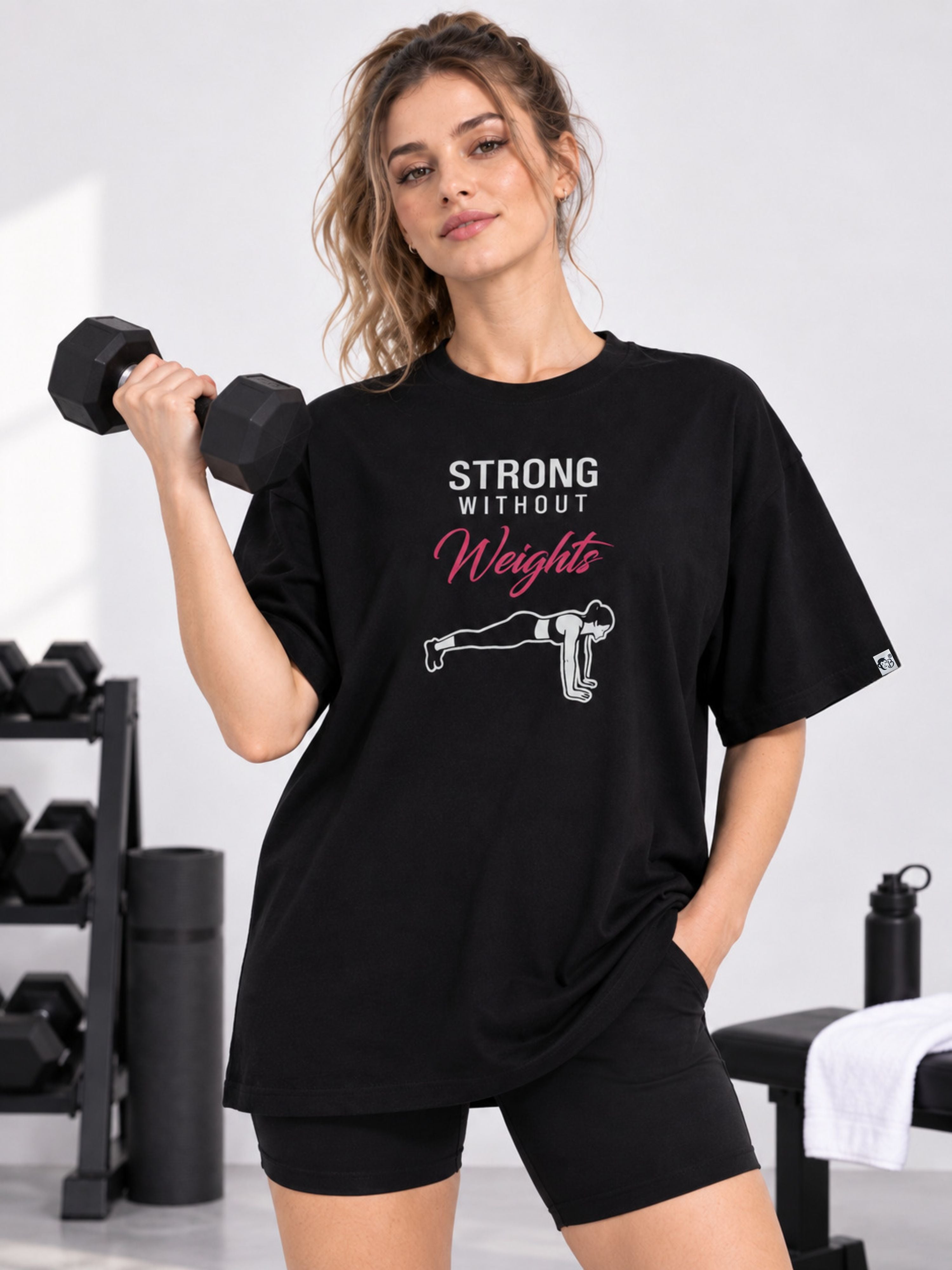 Gym Enthusiast Graphic T-shirt For Women oversized fit black tee with fitness motivational print