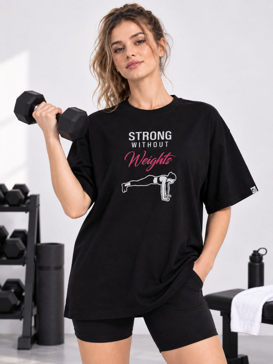 Gym Enthusiast Graphic T-shirt For Women oversized fit black tee with fitness motivational print