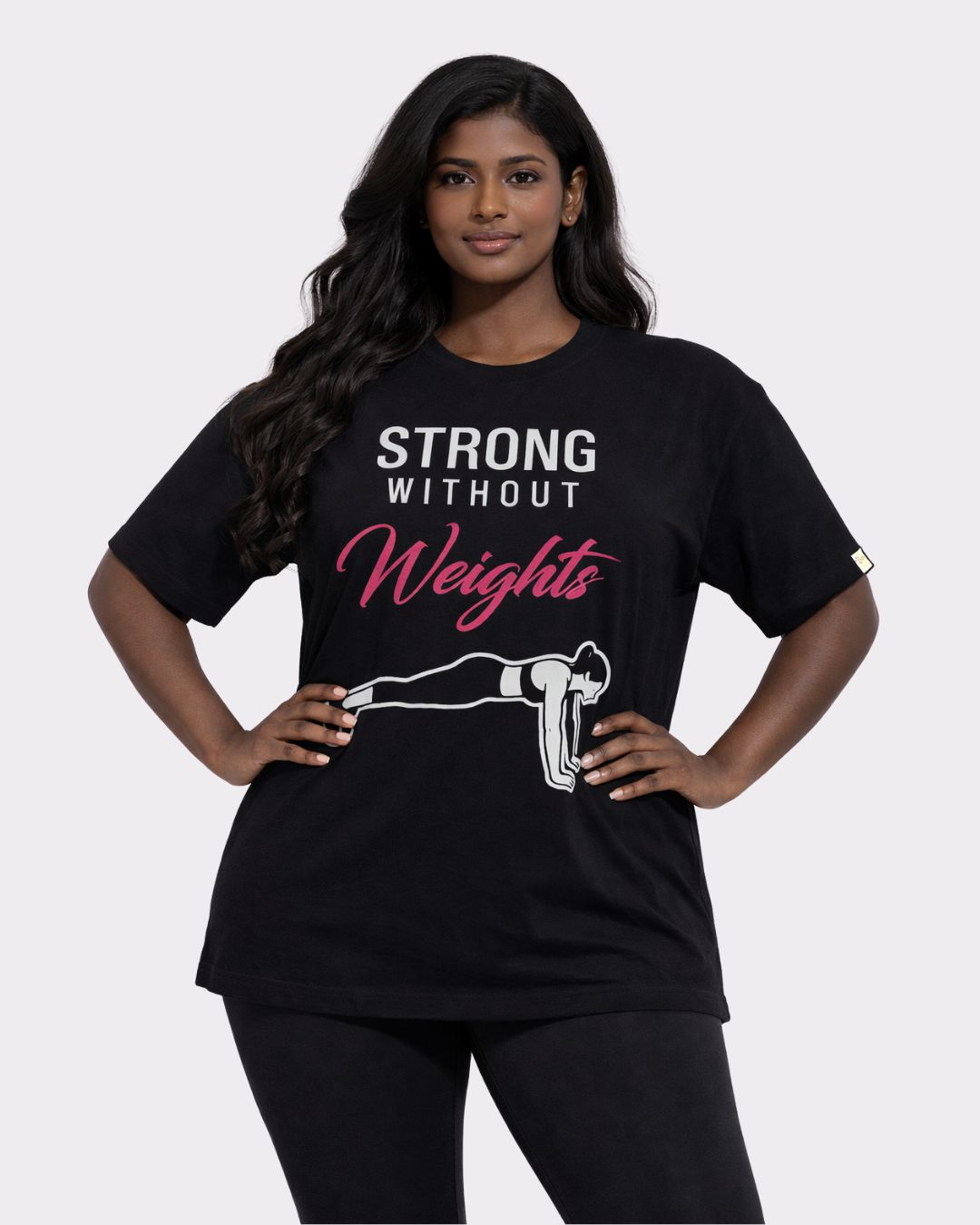 Gym Enthusiast Oversized Graphic T-shirt For Women in black with motivational fitness design from Bandar Baant Collections