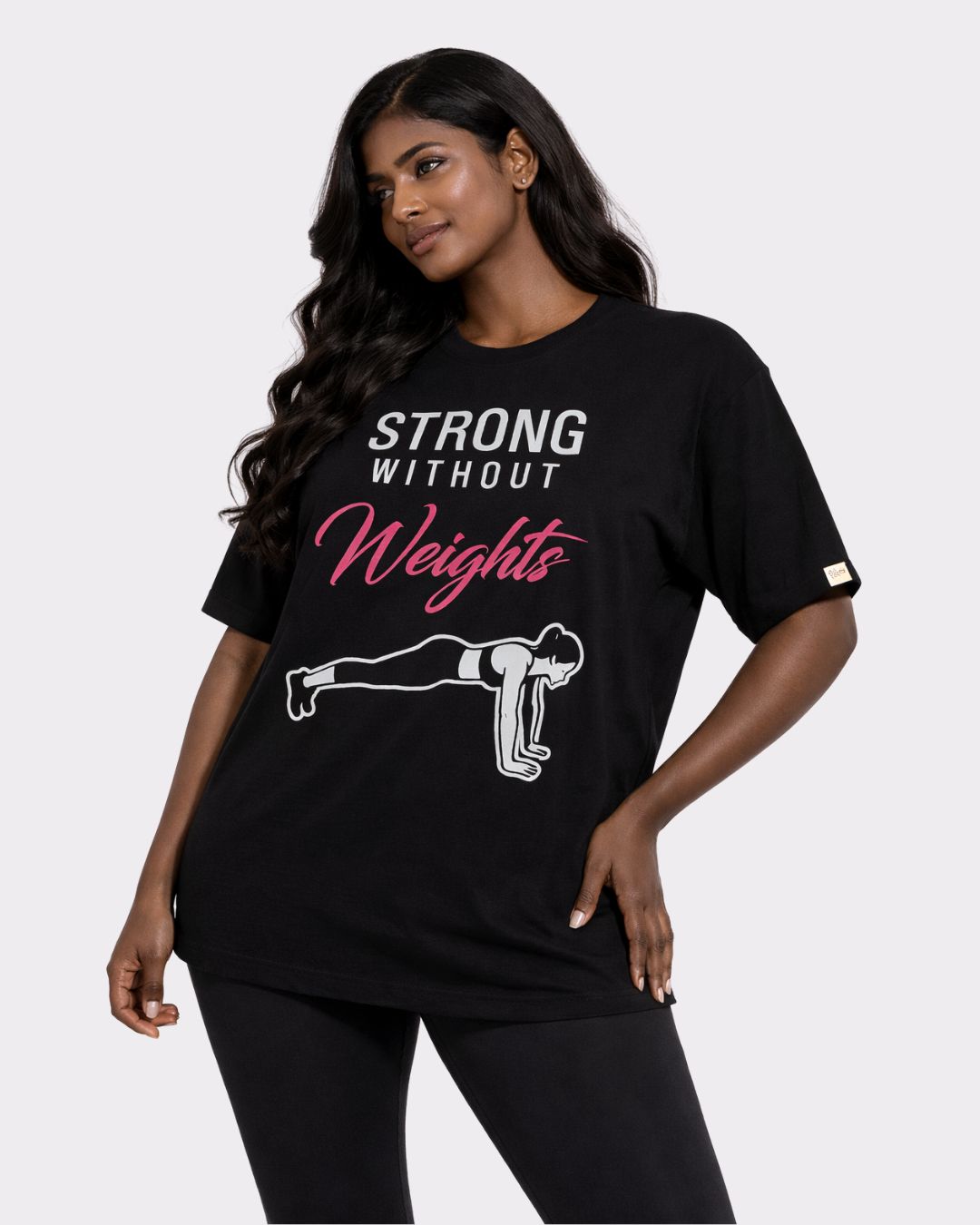 Gym Enthusiast Oversized Graphic T-shirt For Women in black with fitness print and relaxed fit from Bandar Baant Collections