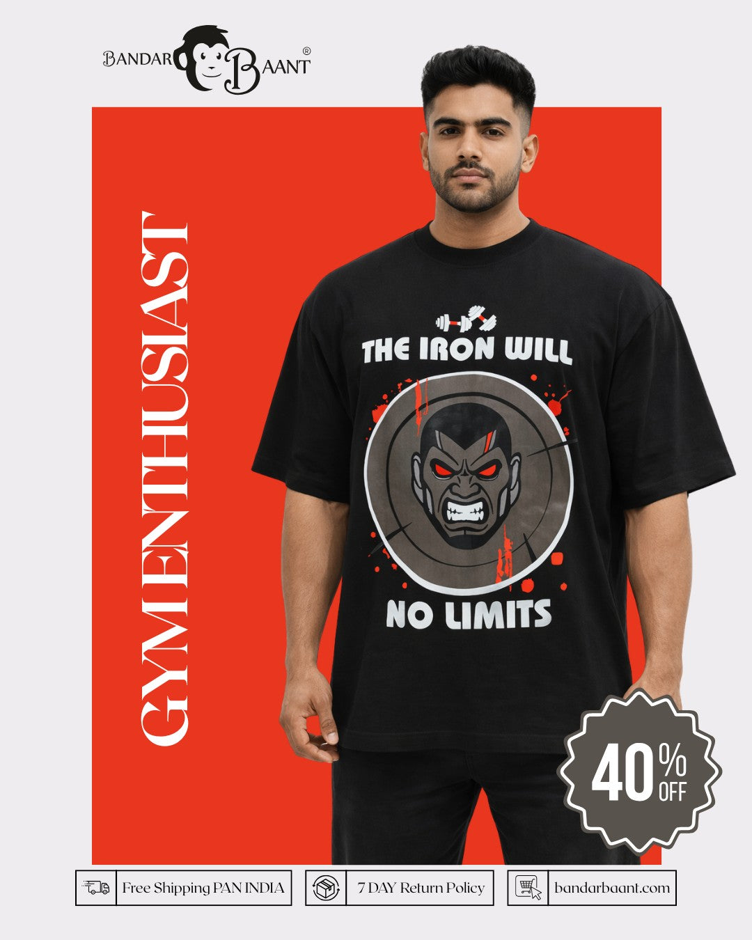 Gym Enthusiast Oversized Quirky Tshirt For Men black oversized fit tshirt with bold graphic print