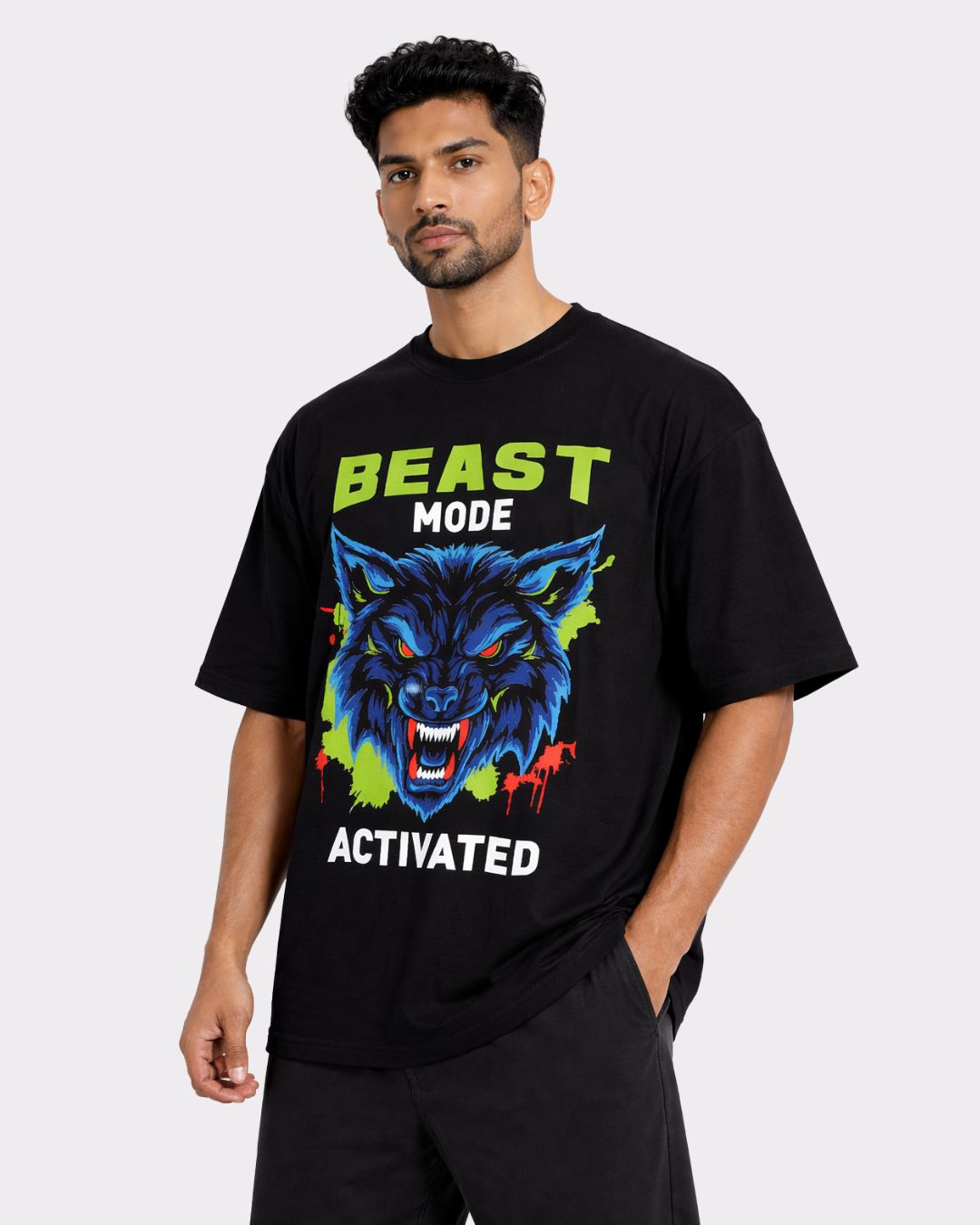Gym Enthusiast Oversized Trendy T-shirt For Men black oversized fit tshirt with beast mode graphic