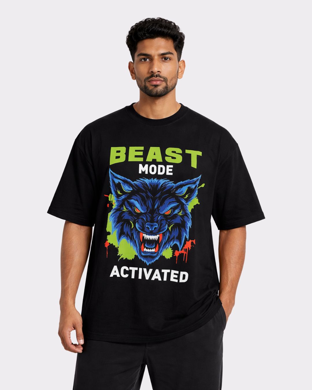 Gym Enthusiast Oversized Trendy T-shirt For Men black with Beast Mode graphic and oversized fit