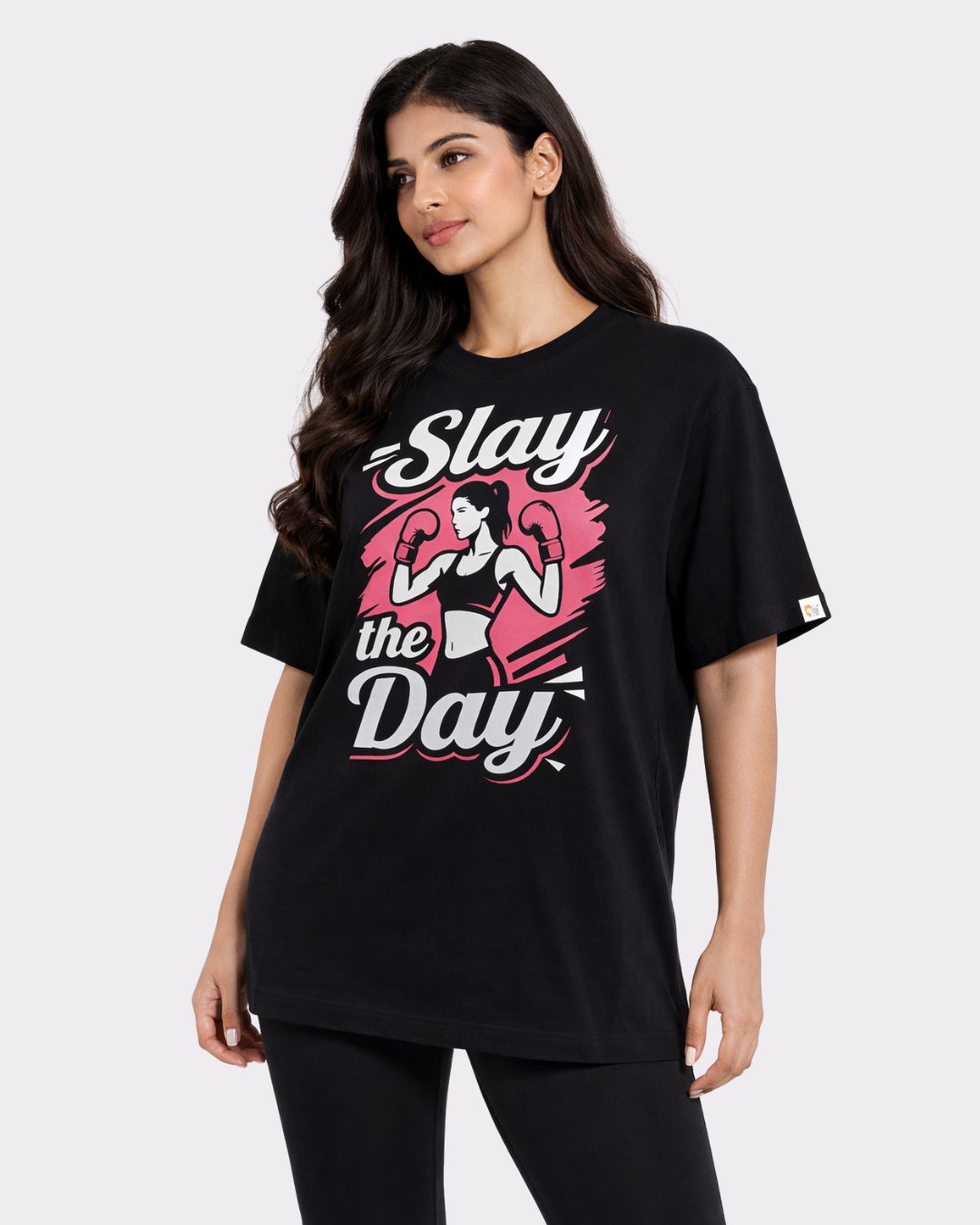 Gym Enthusiast Oversized Trendy T-shirt For Women black oversized fit tshirt with slay the day graphic