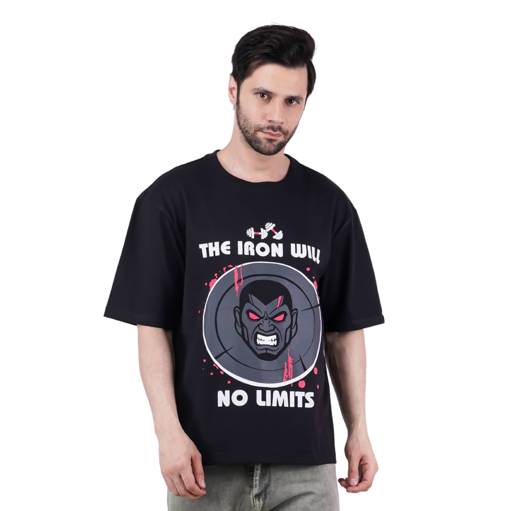Bandar Baant Collections oversized black Gym Enthusiast Quirky Tshirt For Men with graphic print