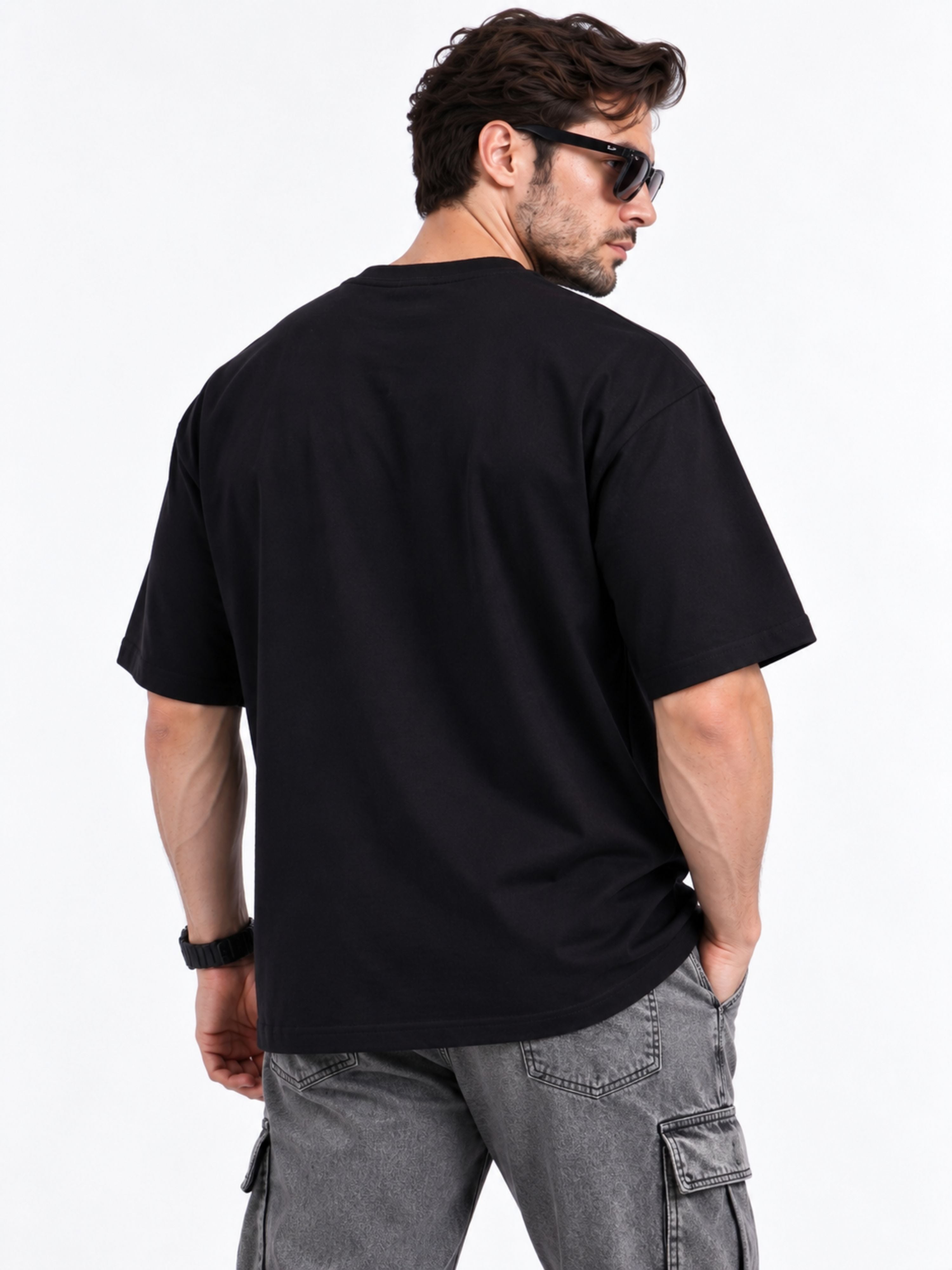 Bandar Baant Collections oversized fit black Gym Enthusiast Quirky Tshirt For Men worn by male model