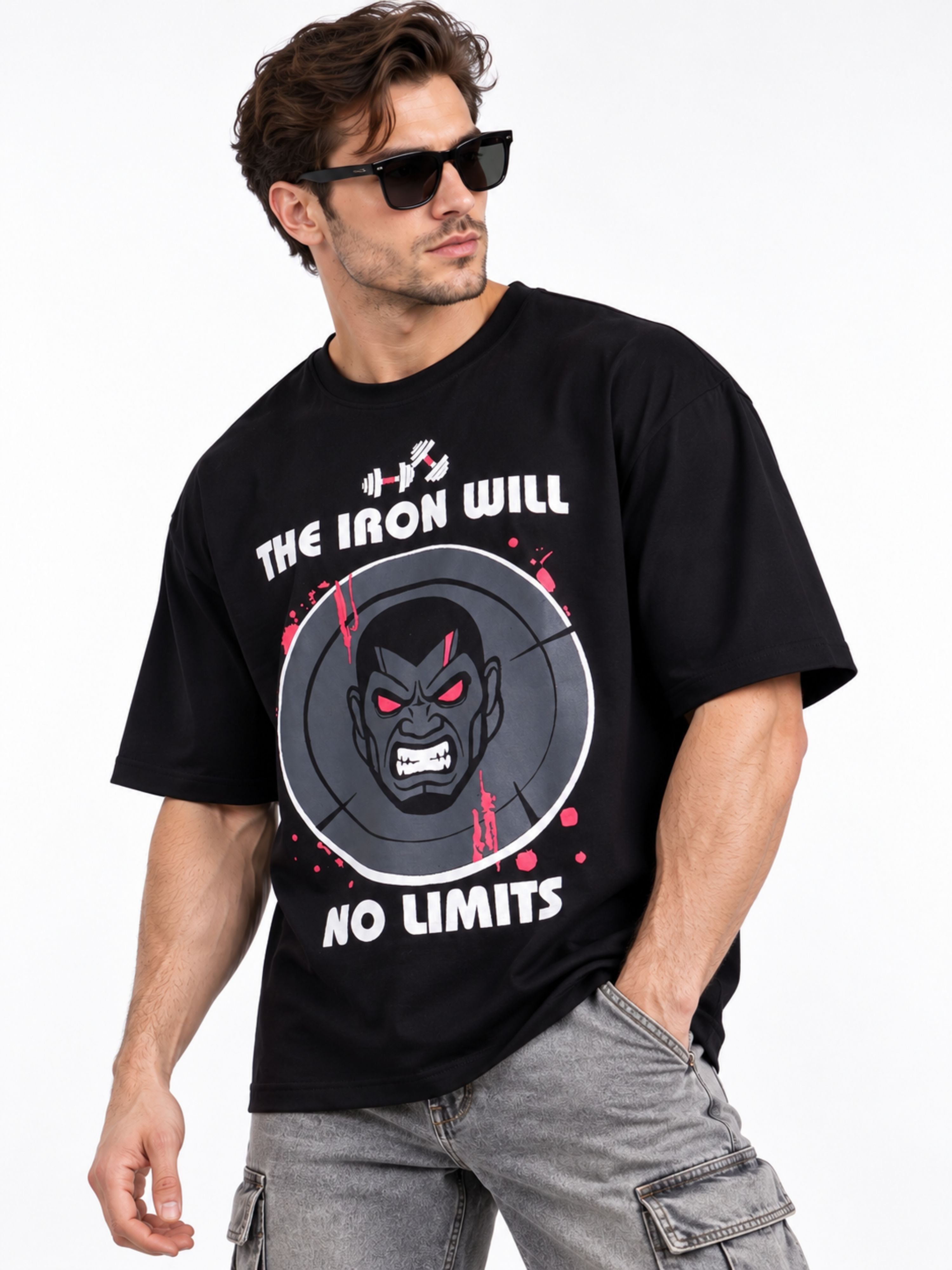 Bandar Baant Collections oversized fit Gym Enthusiast Quirky Tshirt For Men in black with graphic print