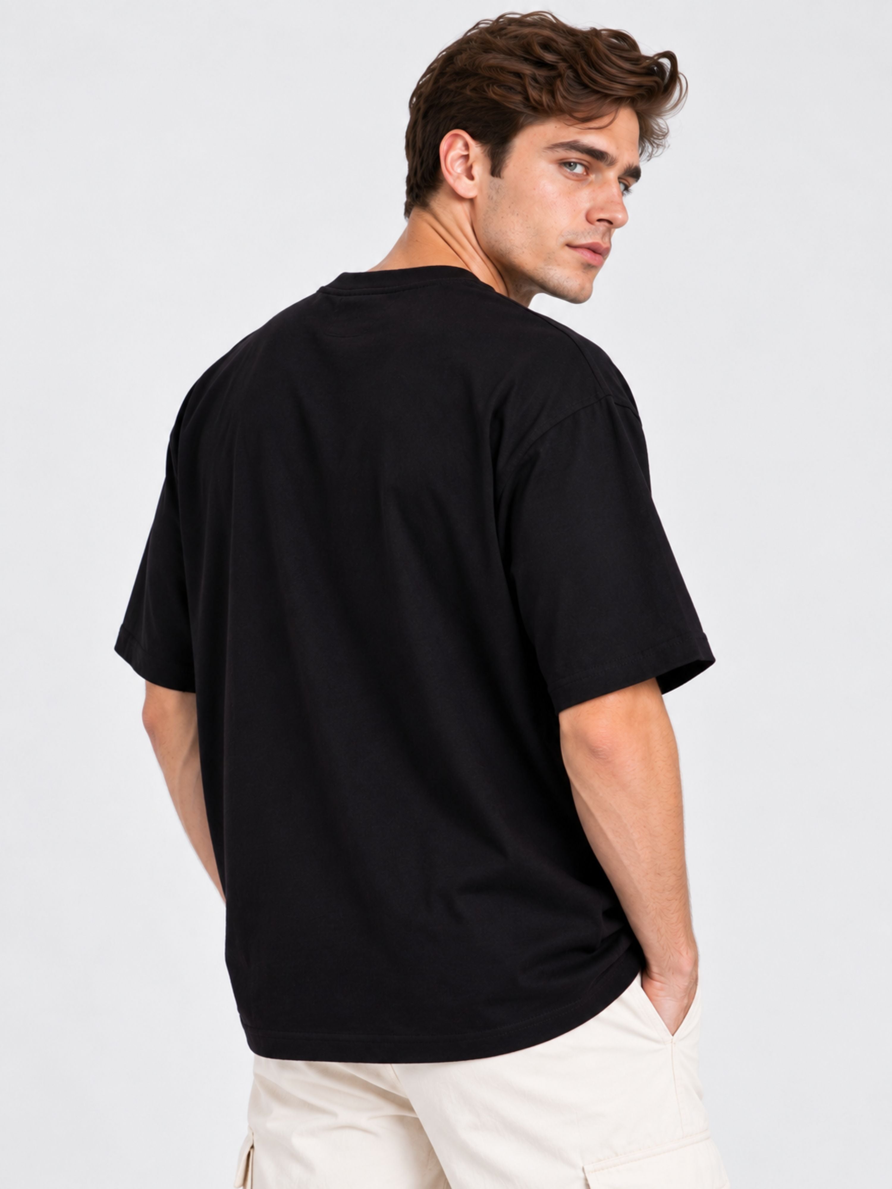 Black oversized fit Gym Enthusiast T-shirt For Men by Bandar Baant Collections worn by male model