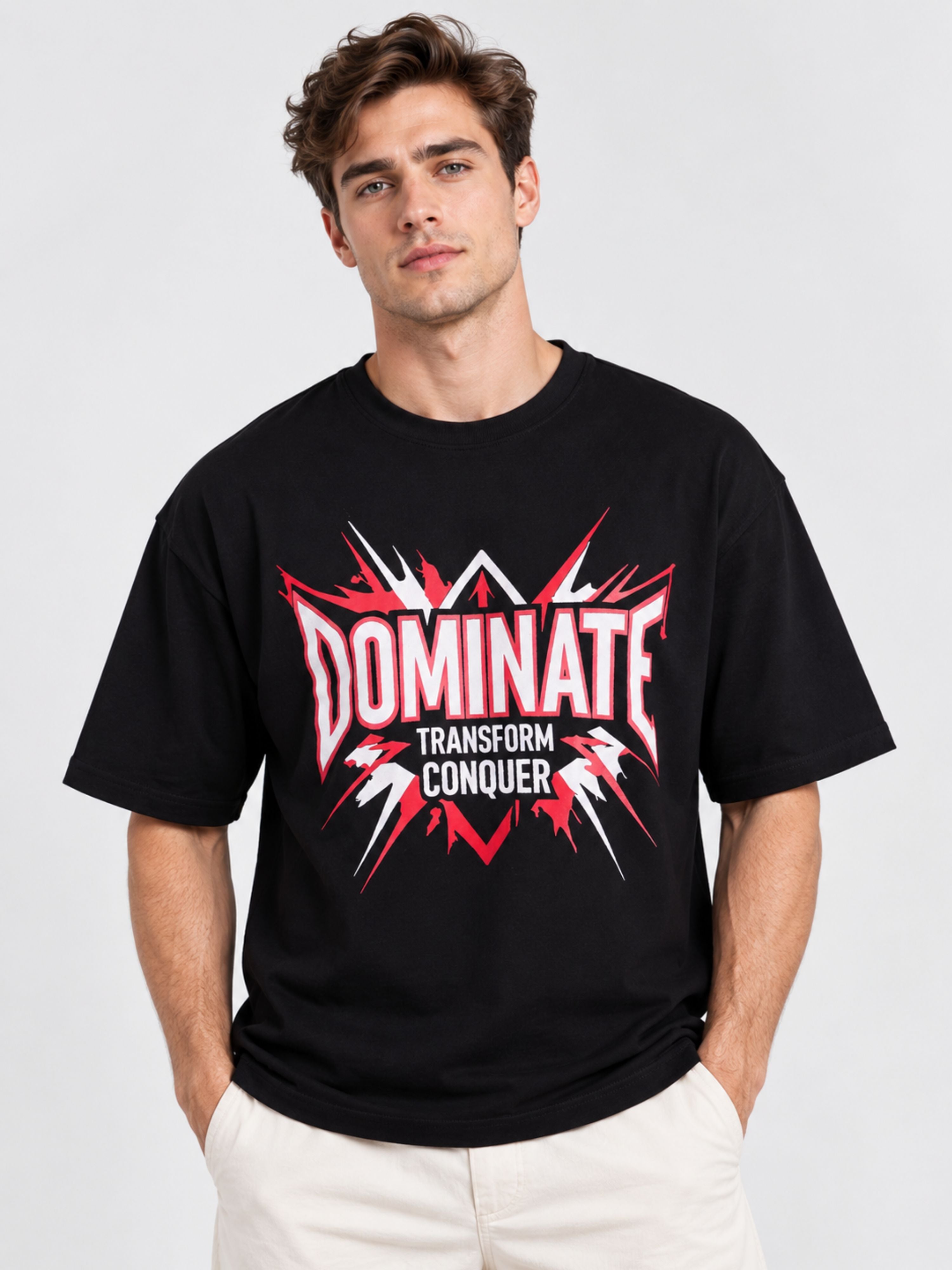 Oversized black Gym Enthusiast T-shirt For Men with Dominate print from Bandar Baant Collections