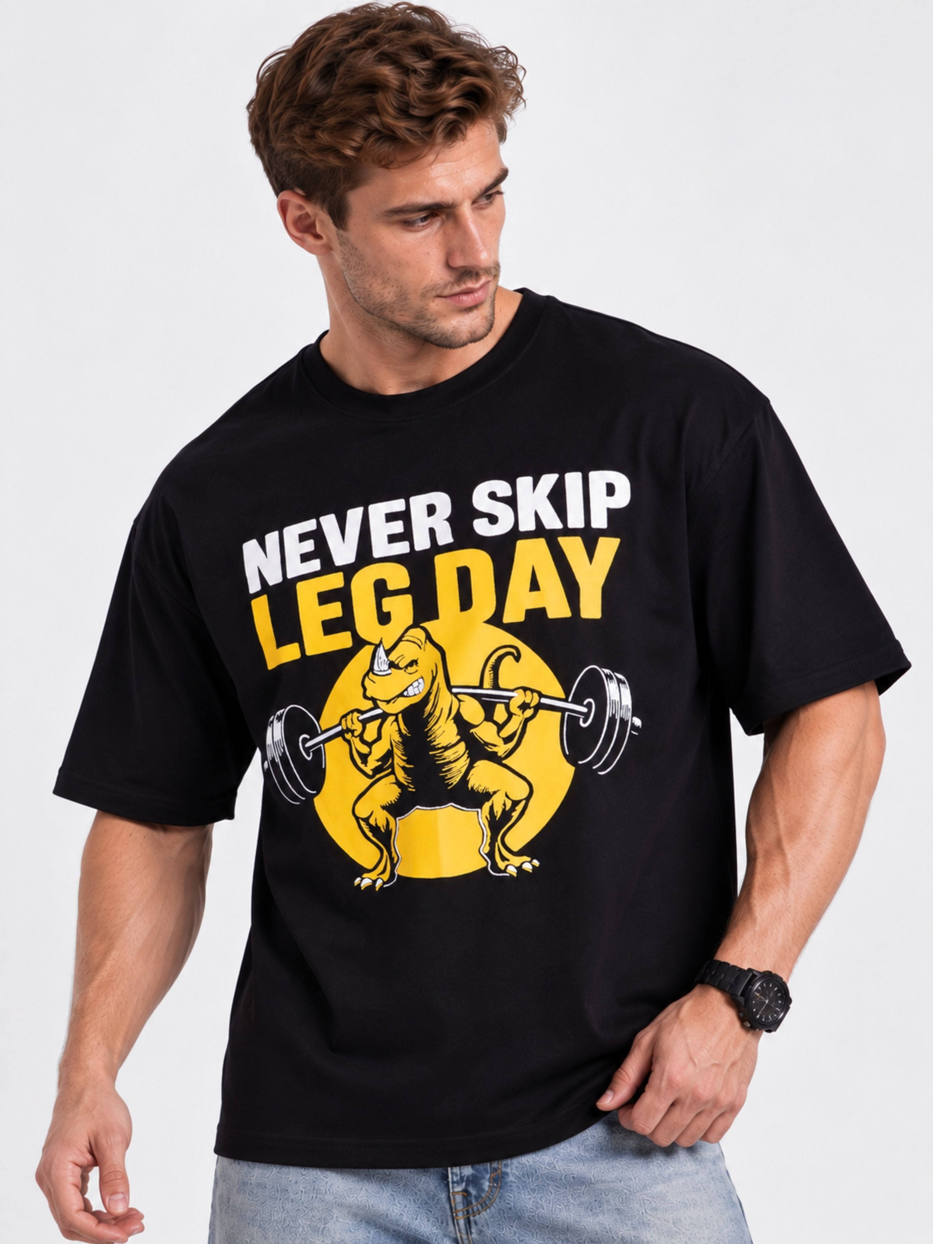 Bandar Baant Collections oversized fit Gym Enthusiast Trendy T-shirt For Men with black gym graphic