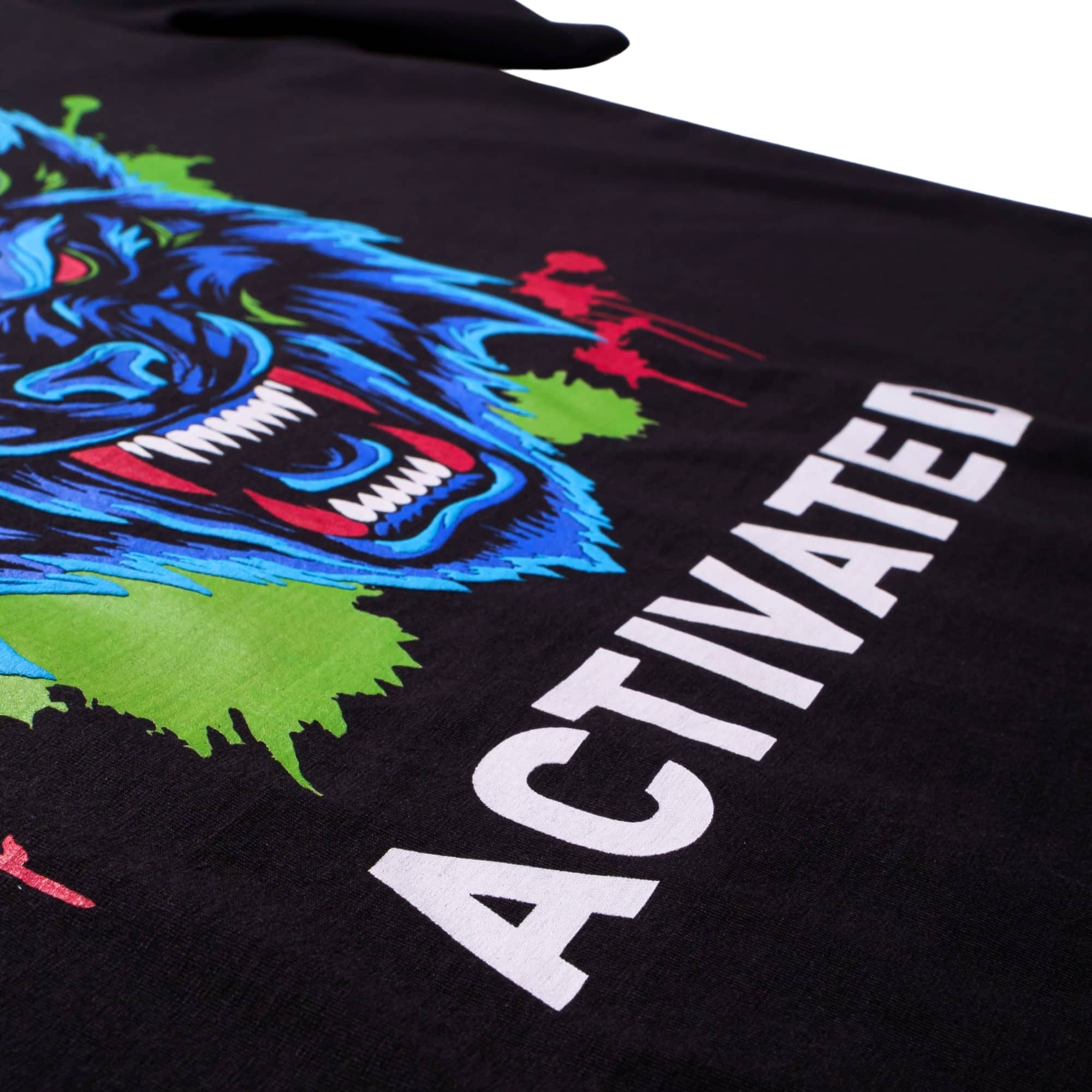 Bandar Baant Collections oversized fit black Tshirt with blue wolf graphic and activated text Gym Enthusiast Trendy T-shirt For Men