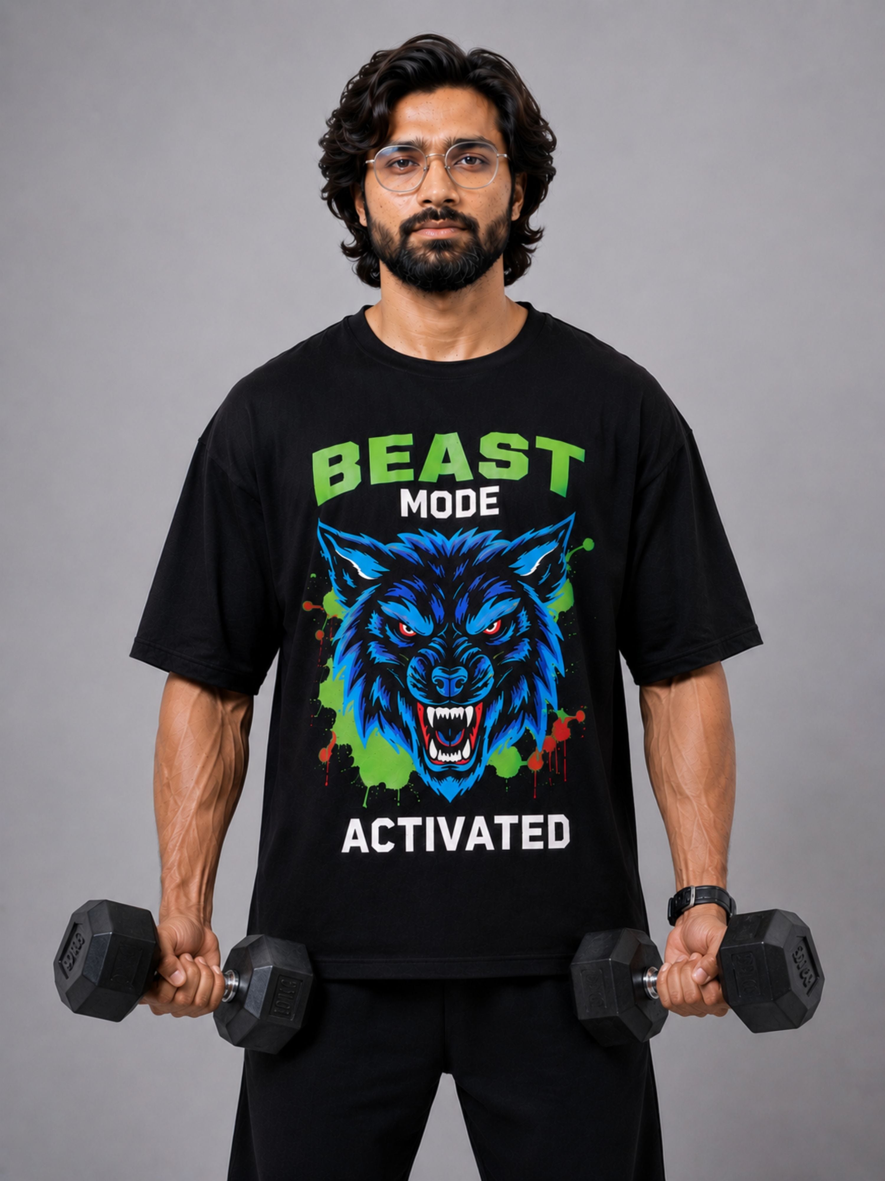 Black oversized Bandar Baant Collections Gym Enthusiast Trendy T-shirt For Men with beast mode graphic