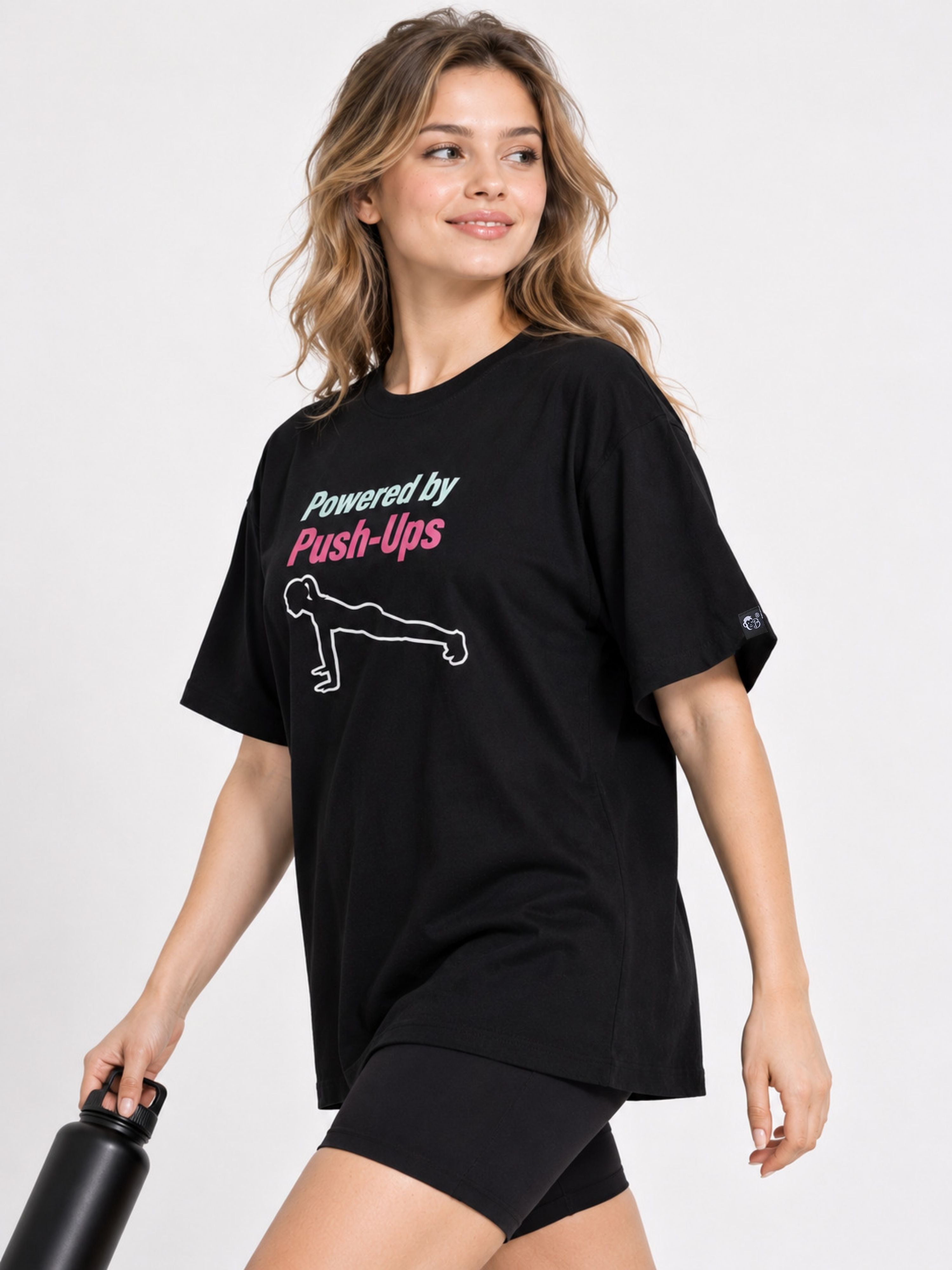 Bandar Baant Collections oversized fit Gym Enthusiast Trendy T-shirt For Women with push-up graphic in black