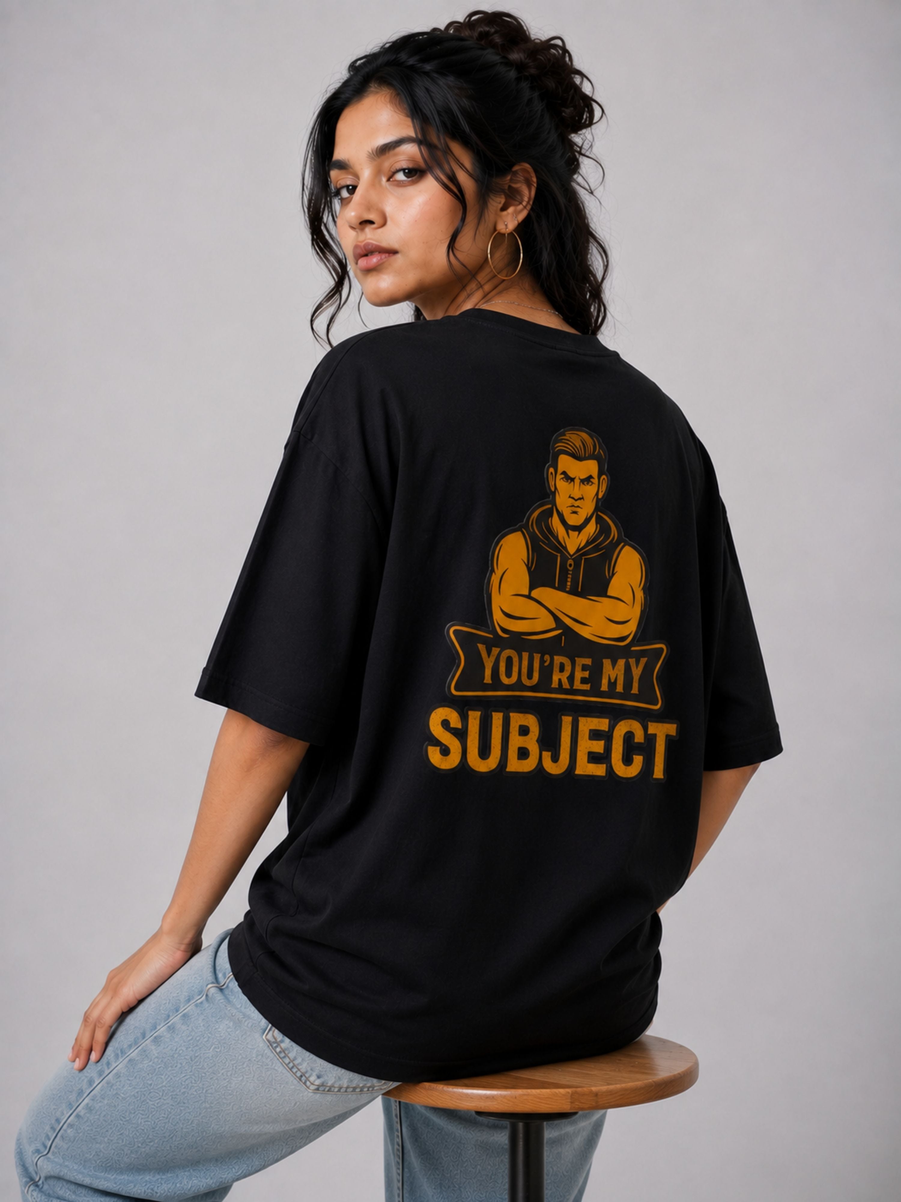 Bandar Baant Collections oversized fit Gym T-shirt For Women in black with bold graphic design on back