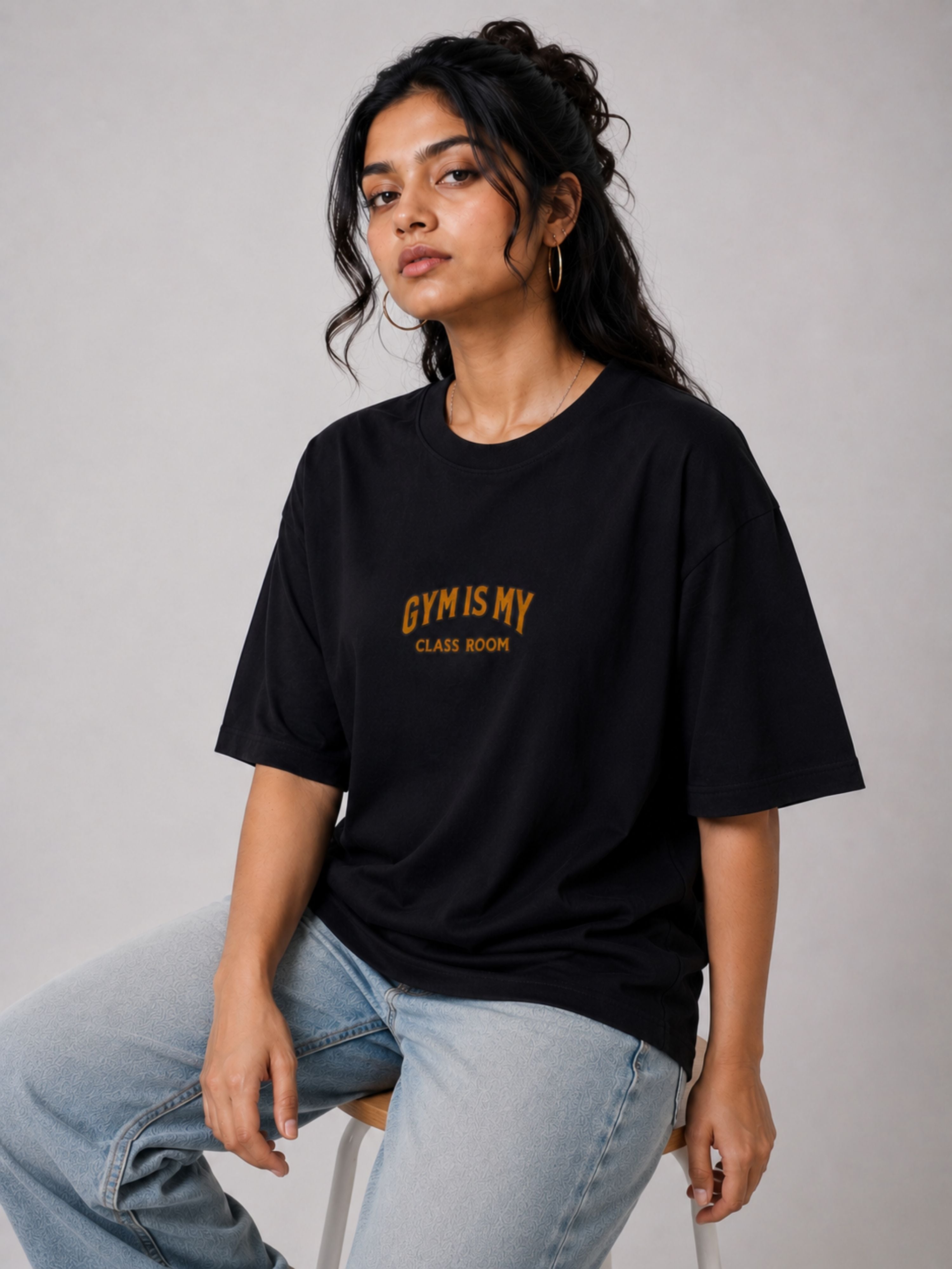 Black oversized fit Gym T-shirt For Women from Bandar Baant Collections with gym-themed text