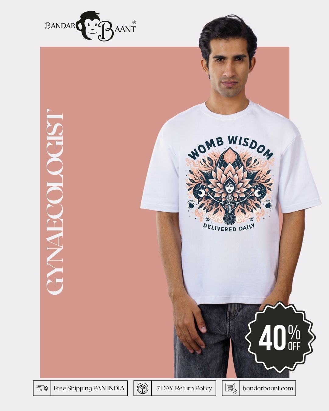 Gynaecologist Quote Tshirt For Men oversized fit white tshirt with womb wisdom graphic design