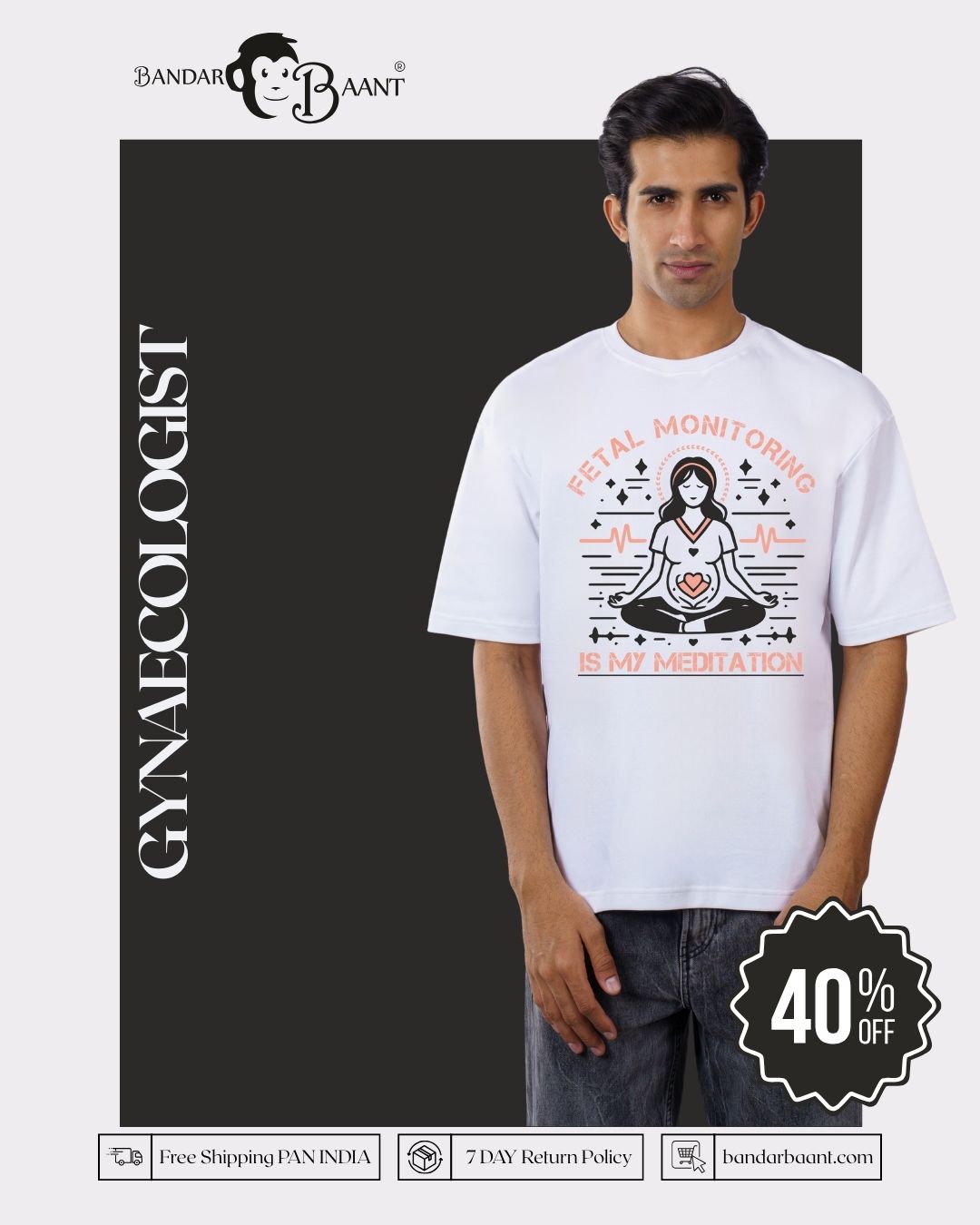 Gynaecologist Trendy T-shirt For Men oversized fit white tshirt with fetal monitoring graphic