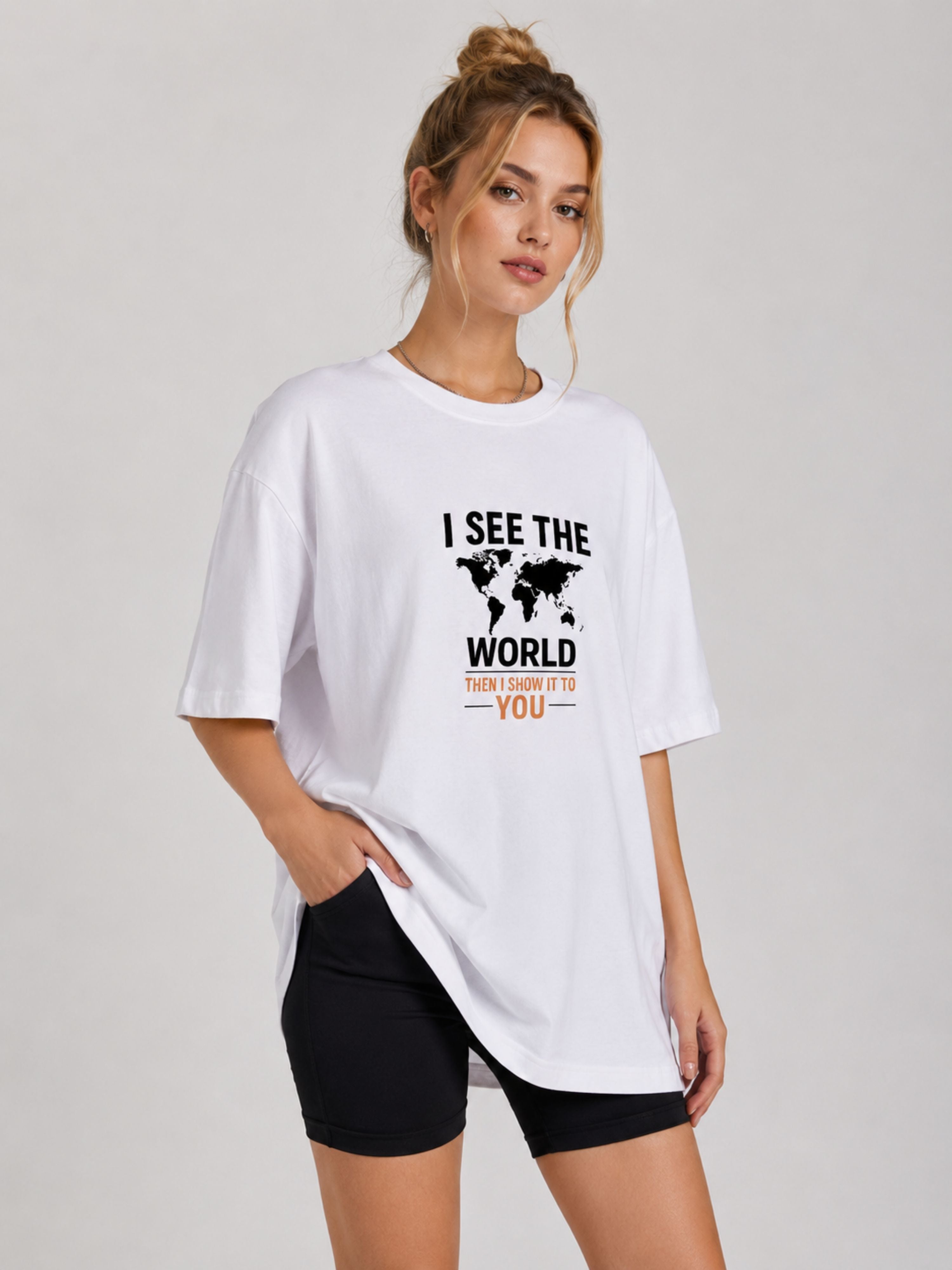Bandar Baant Collections oversized fit Tshirt with Journalists Printed T-shirts For Women featuring world map design