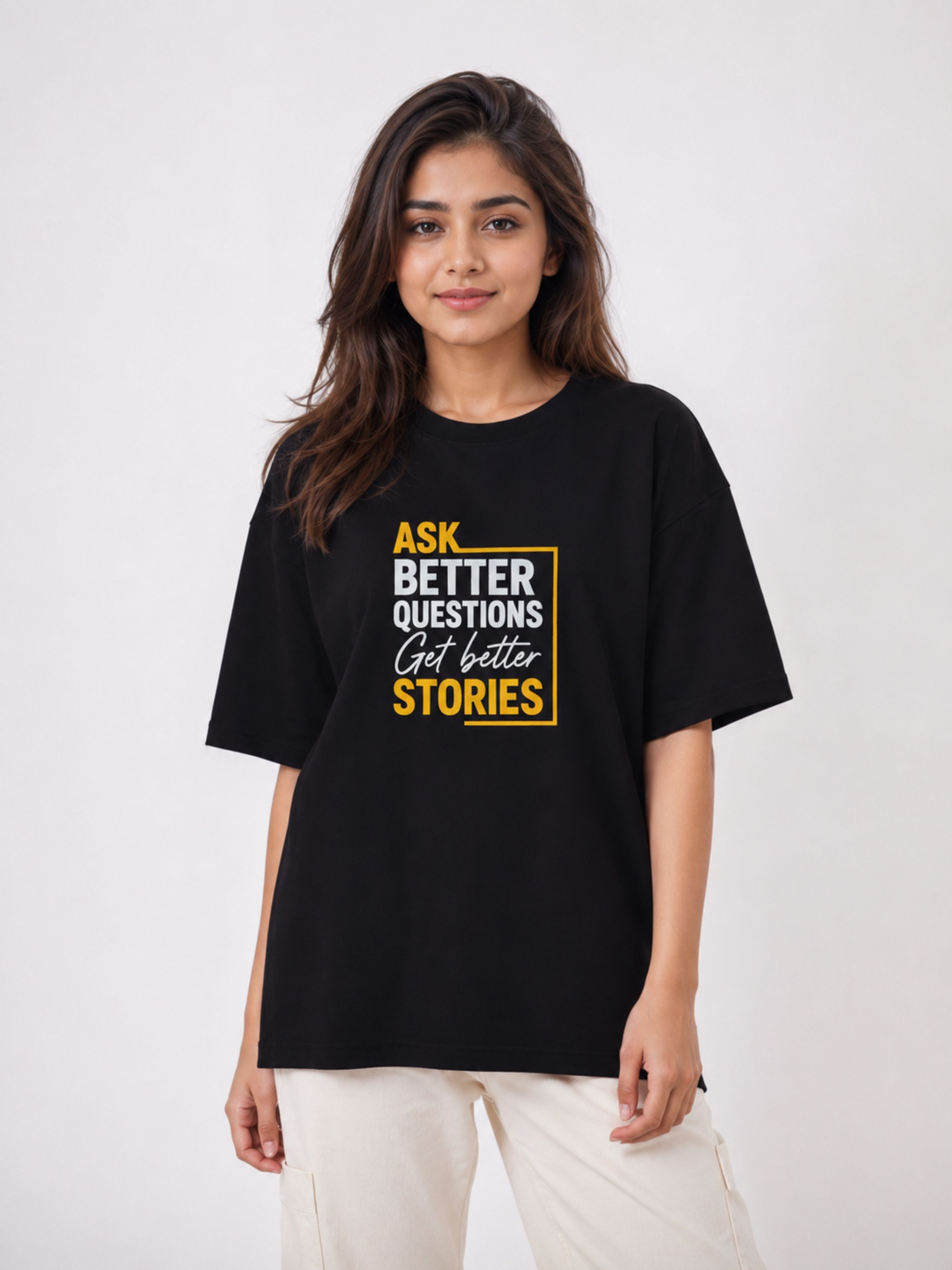 Black oversized fit Journalists Quote T-shirt For Women with motivational text print