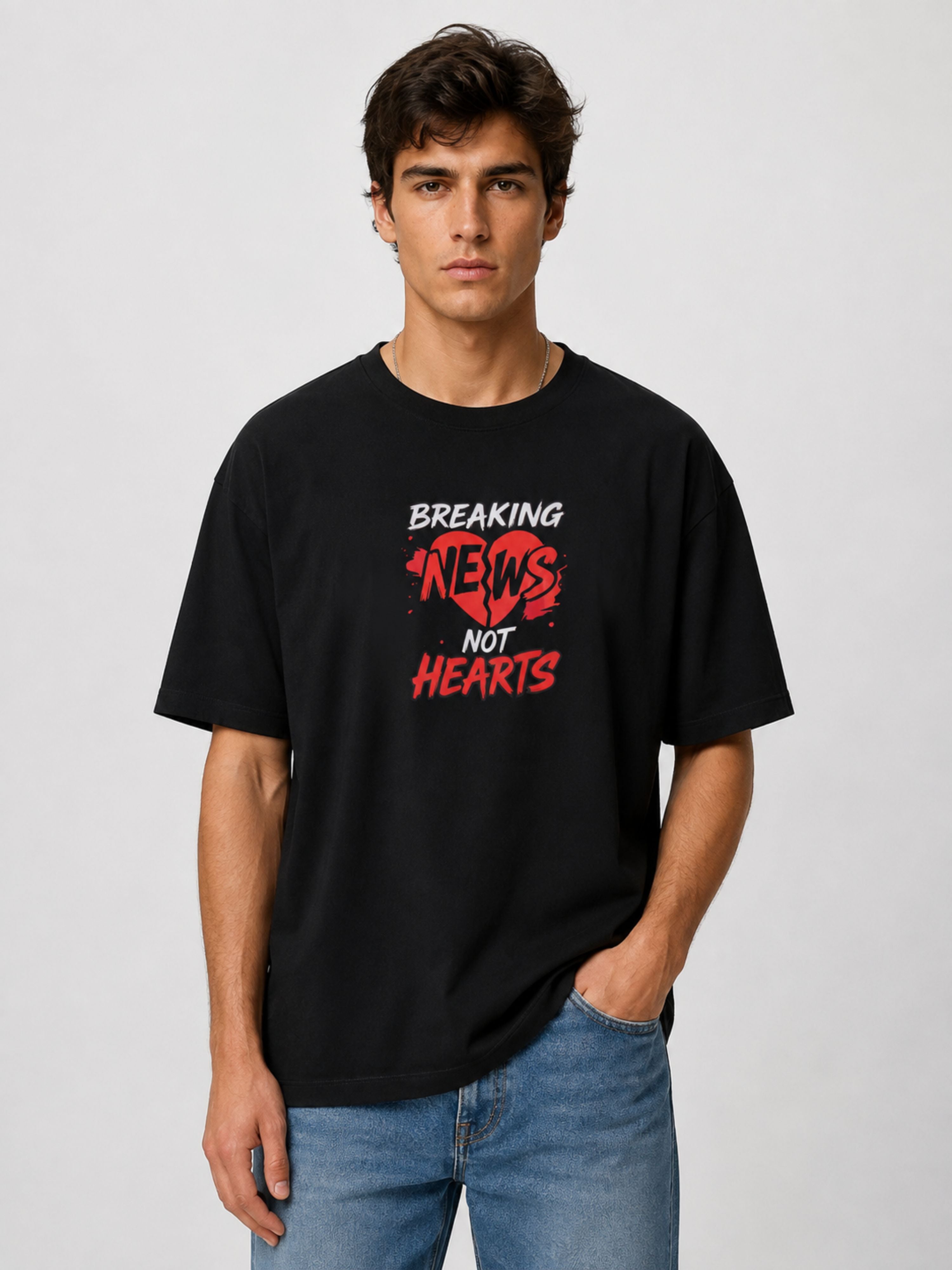 Bandar Baant Collections oversized fit black Journalists T-shirt For Men with breaking news graphic