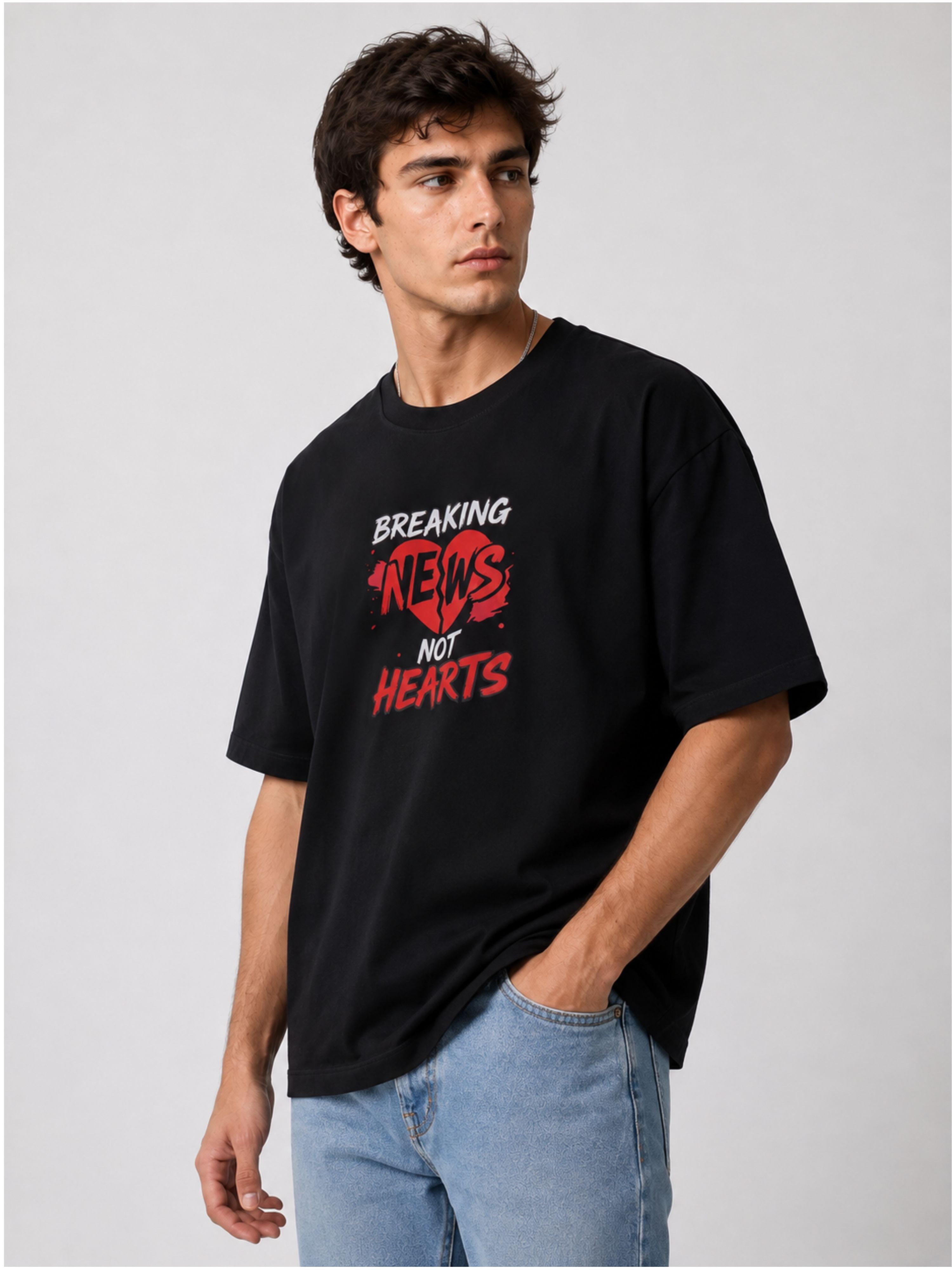 Bandar Baant Collections oversized fit Journalists T-shirt For Men in black with breaking news graphic