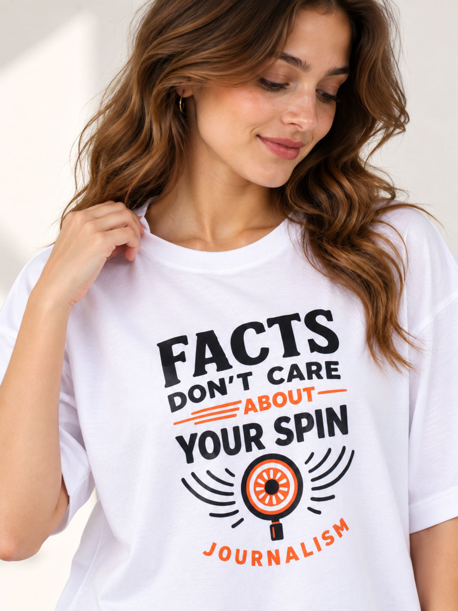 Oversized fit white Journalists T-shirt For Women with journalism quote graphic by Bandar Baant Collections