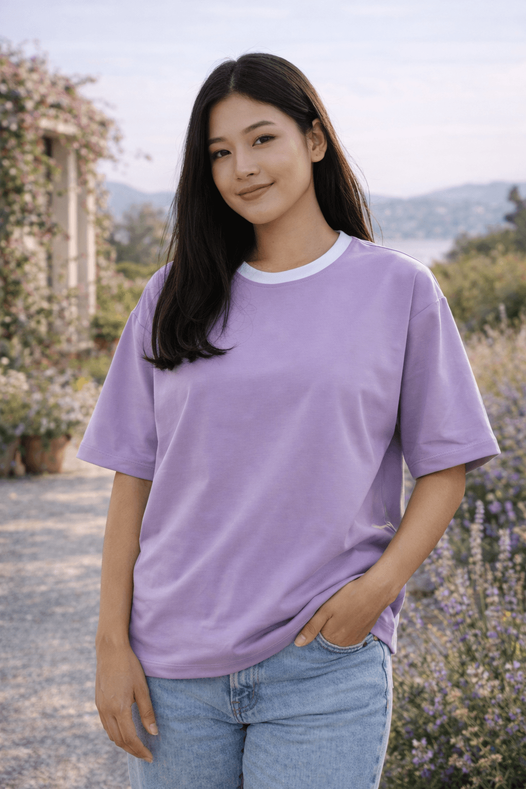 Lavender Oversized Plain T-Shirt for Women Premium Cotton 4