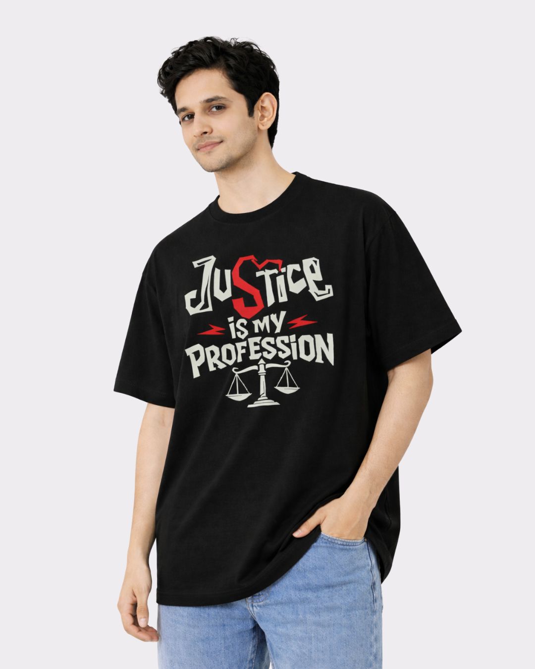 Lawyer Oversized Designer T-Shirt For Men in black with Justice is My Profession graphic print