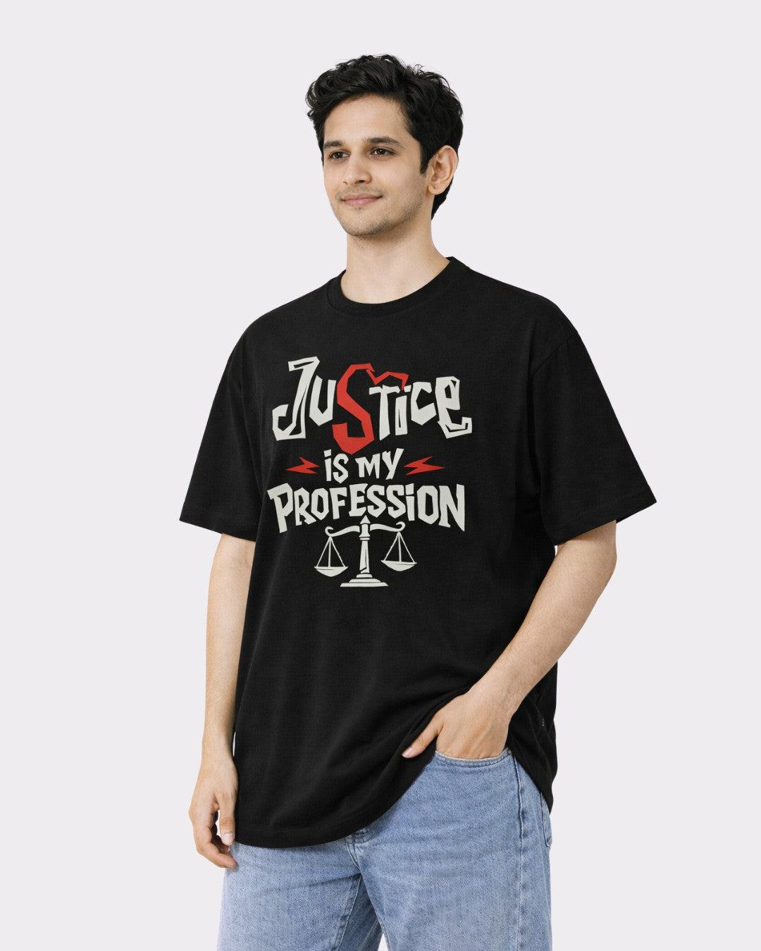 Lawyer Oversized Designer T-Shirt For Men in black with Justice is My Profession graphic and relaxed fit